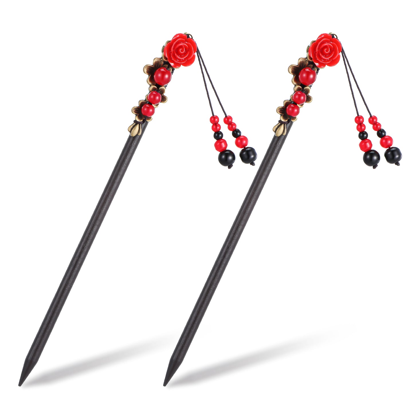 Ymapinc 2PCS Hair Chopsticks for Women, Wooden Classic Chinese Hair Sticks, Japanese Hair Stick, Retro Flower Tassel Handmade Hair Pins for Long Hair, Elegant Chopsticks for Hair, Chinese Hairpin