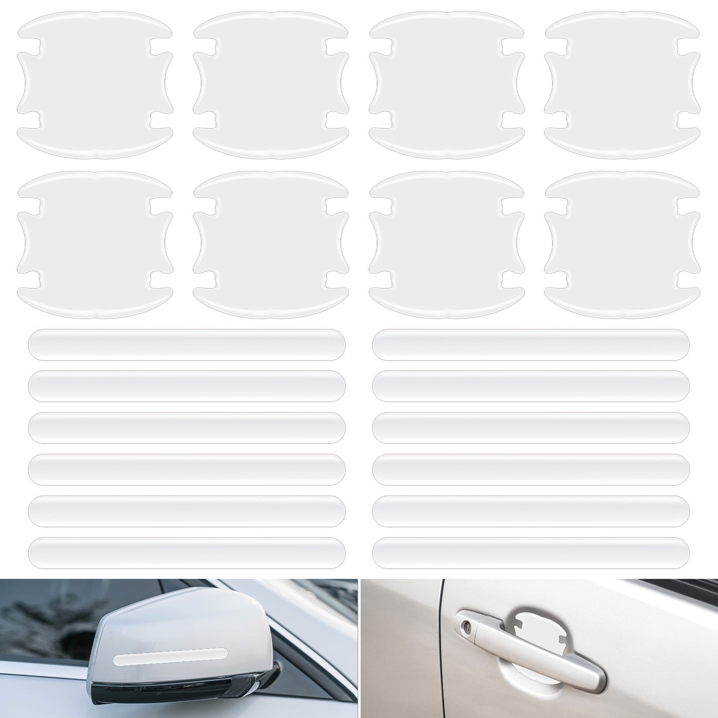 12 Pcs Clear Car Door Handle Protector Transparent Anti-Scratch Door Handle And Rear View Mirror Protection Film Waterproof Adhesive Door Bowl Guard Universal Car Accessories Paint Protection