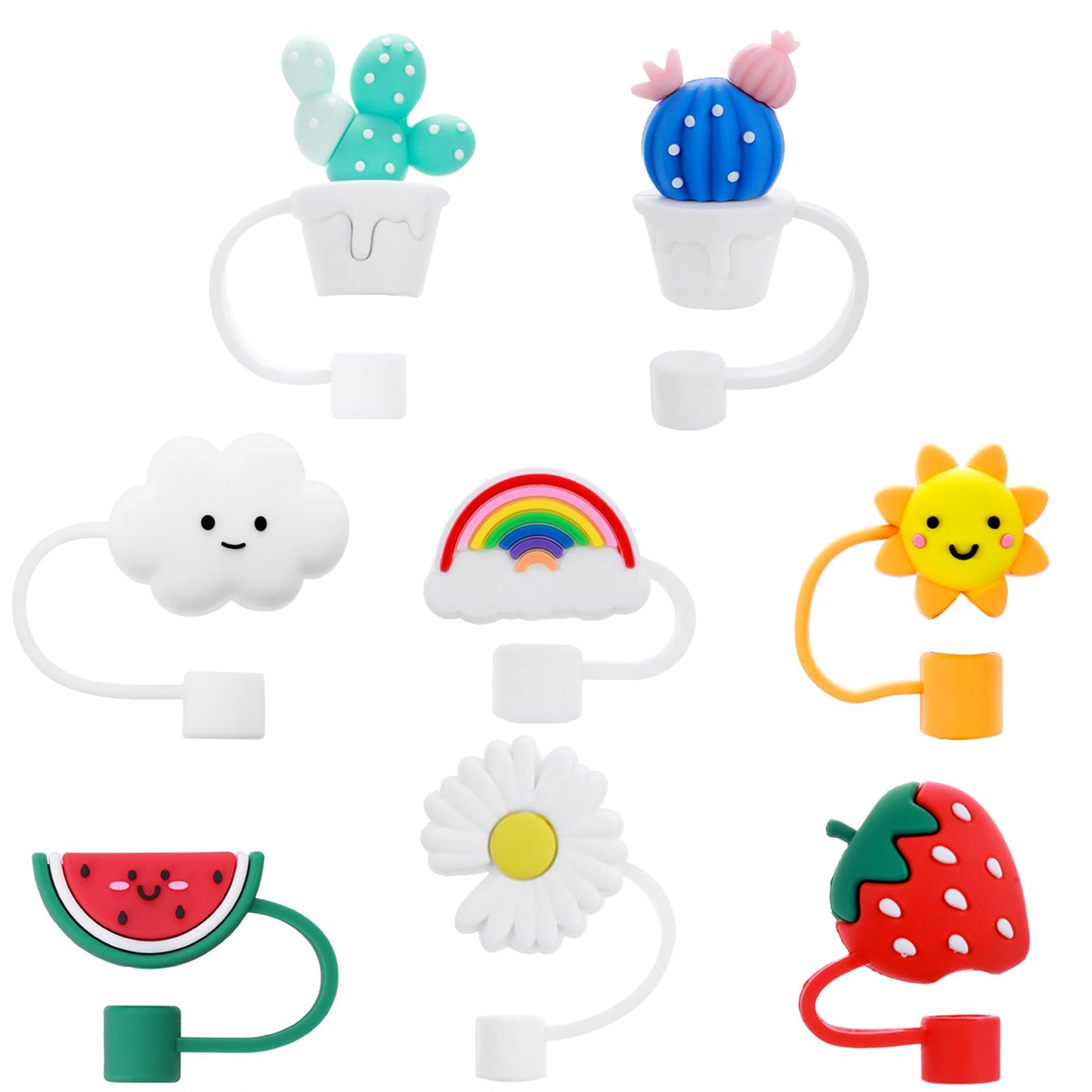 Ouligay 8Pcs Silicone Straw Tips Cloud Straw Covers Cap Reusable Drinking Straw Tips Lids Straw Toppers Portable Straw Caps Covers Straw Protector Cover Dust-Proof Cute Straw Plugs for 6-8mm Straws