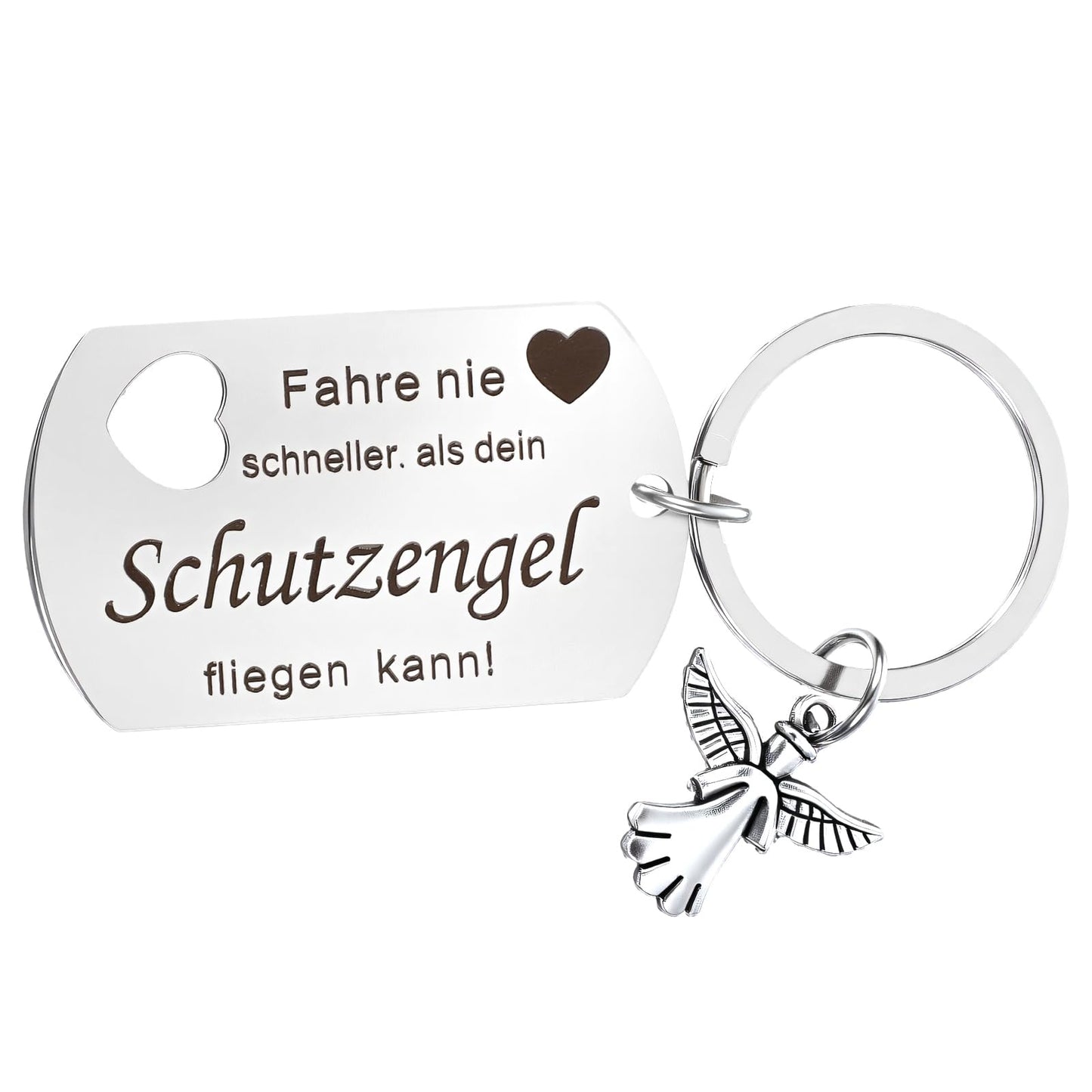 Nogeqi Fahr Vorsichtig Keyring Guardian Angel Drive Safe Keyring Car Lucky Charm Pendant Motorcycle Driving Licence Passed Gift for Men Women Boyfriend Him Husband Father Dad