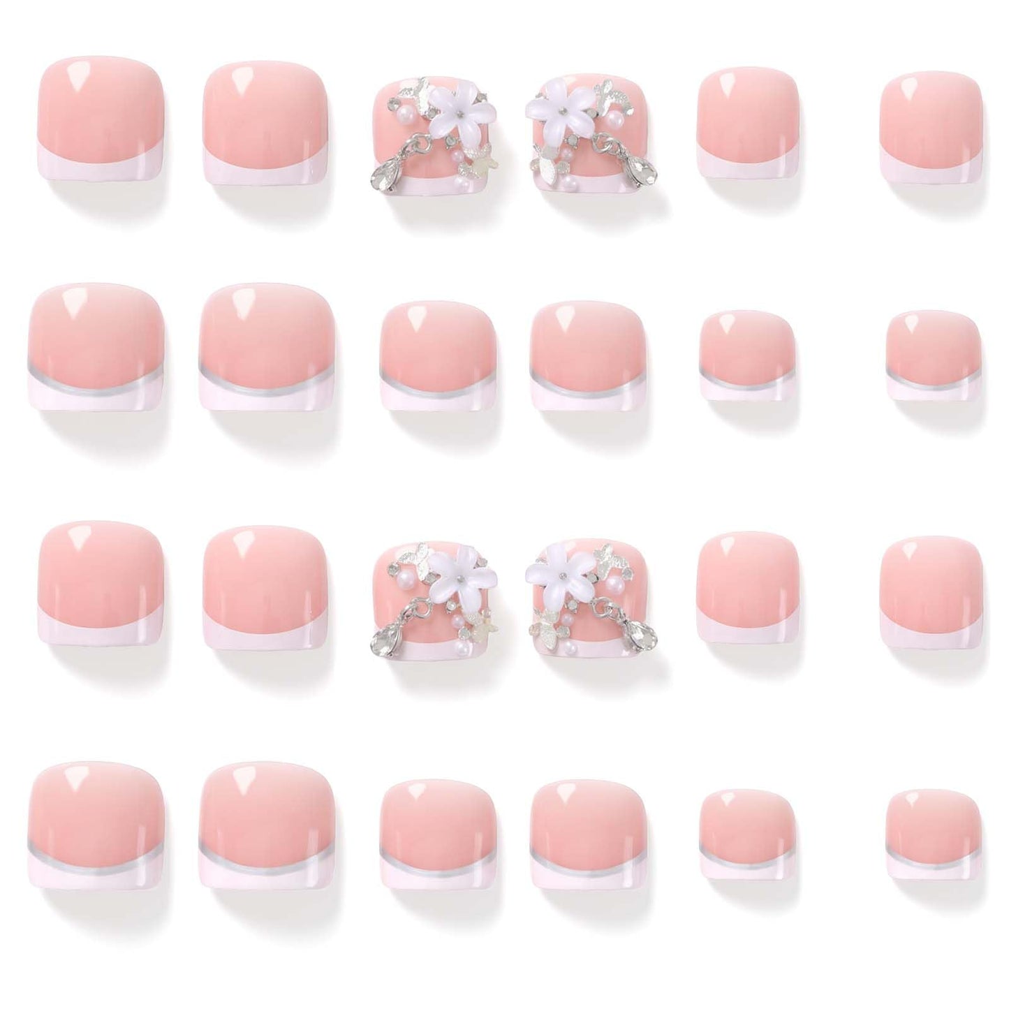 Chsoejuf 24 PCS Pink Press on Toenails, French Tip Fake Toe Nails