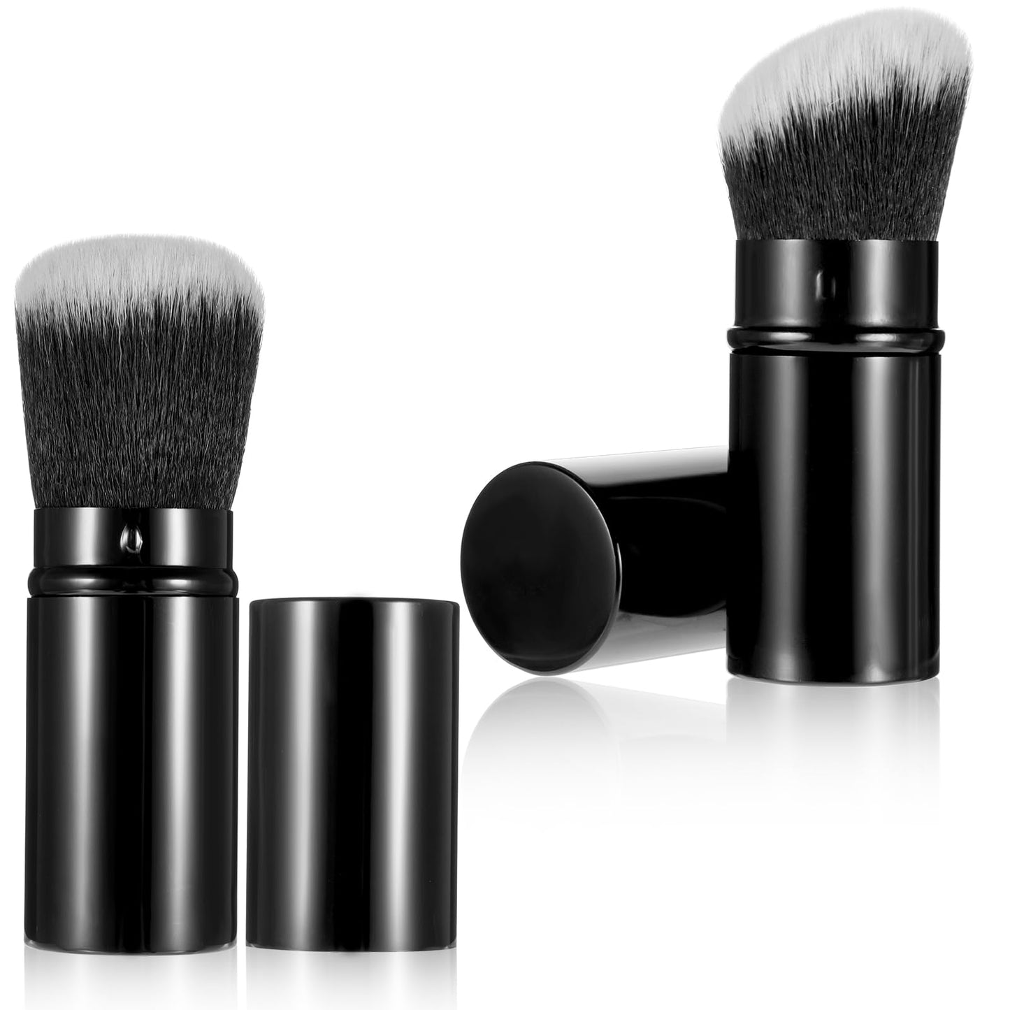 Retractable Makeup Brush, Mabor 2 Pack Travel Kabuki Face Blush Brush, Portable Mini Foundation Sunscreen Brush with Cover for Blush, Bronzer, Buffing, Cosmetics