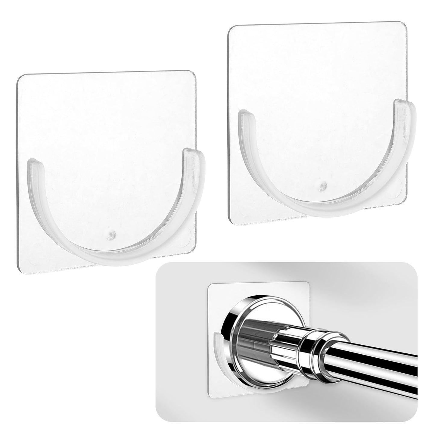 Mabor 2pcs Adhesive Clear Curtain Wall Bracket,No Drill No Damage to The Wall,Adhesive Shower Curtain Rod Holder,Tension Rod Holder,Easy Curtain Rod Brackets Shower Curtain Rod Holders