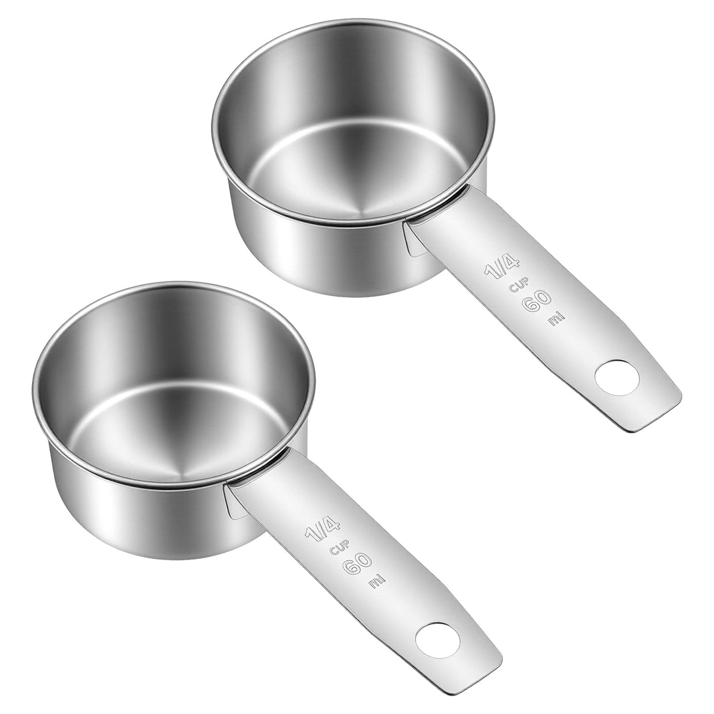 Sorcristy 2-Pack 1/4 Cup Stainless Steel Measuring Cup 60 ml Metal Measuring Spoons Silver for Coffee, Sugar, Tea, Pet Food