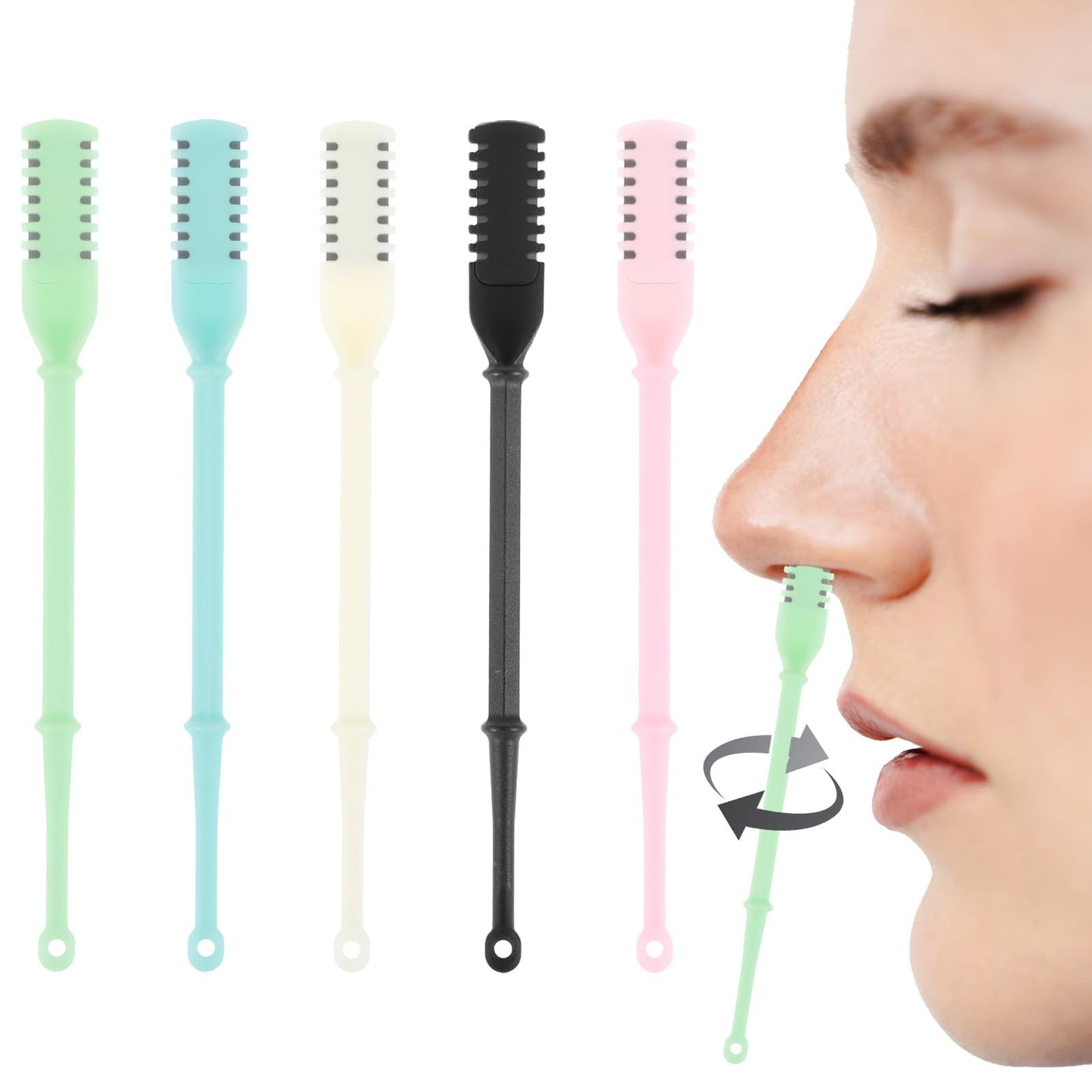 5PCS Nostril Hair Trimmer Set, Nostril Remover Tool 2-in-1 Double Sided Nose Hair Cutter, 360° Rotating Manual Trimmer with Ear Picker for Men, Women, Portable Grooming Tool