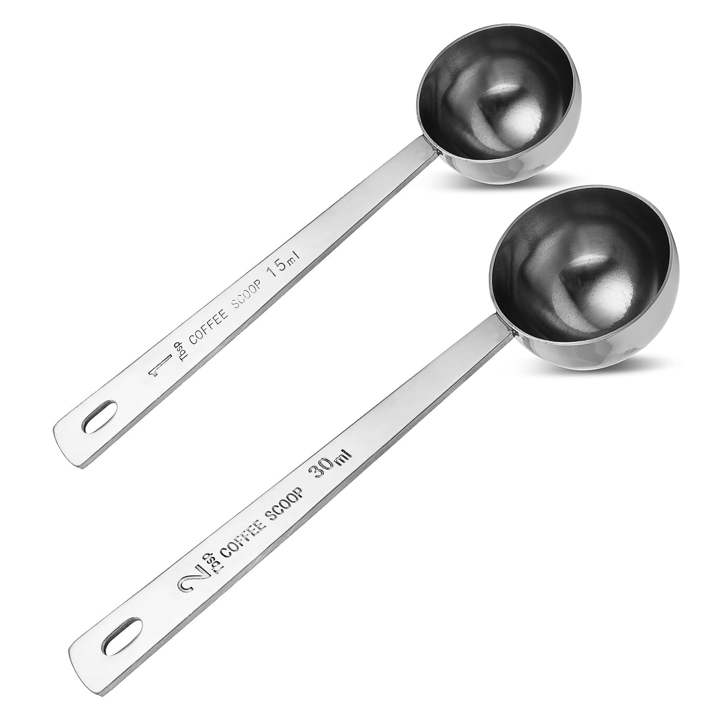 2 PCS Coffee Measuring Spoon Stainless Steel Coffee Measuring Scoop Metal Coffee Scoop Premium Long Handle Meaure Spoon for coffee powder and coffee making (Silver,1 Tbsp 15ml & 2 Tbsp 30ml)