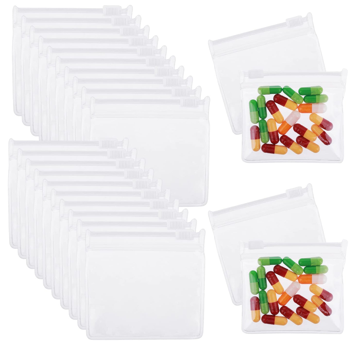 20 Pack Pill Pouch Bags 2.75 X 3 Inches Zippered Pill Pouch Set Portable Reusable Pill Baggies Plastic Pill Packets Travel Reusable Medicine Organizer with Slide Lock for Pills and Small Items