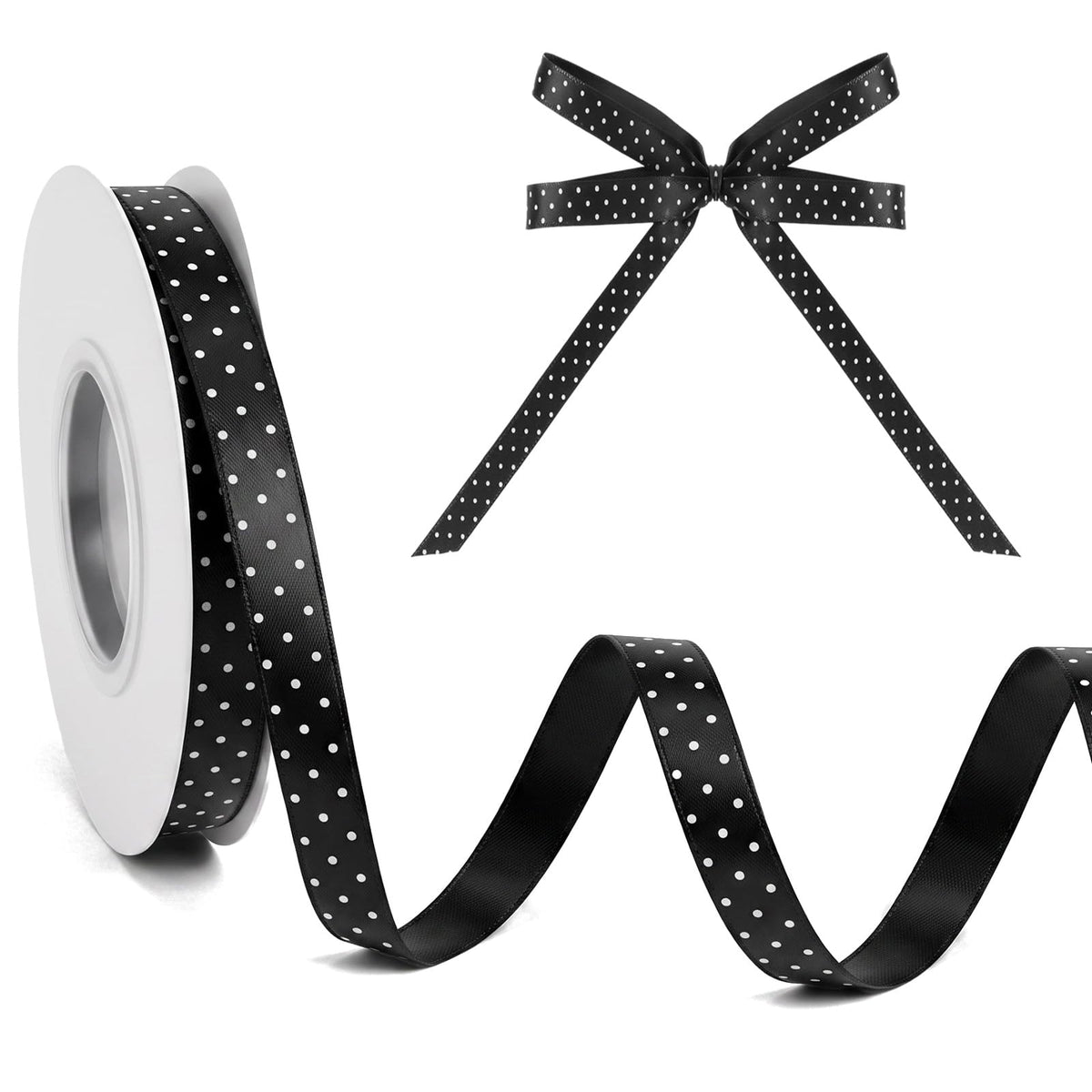 Black Polka Dot Grosgrain Ribbon, 3/8 Inch, 25 Yards
