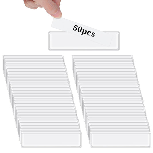 Xinjoduz Pack of 50 Self-Adhesive Bags Acrylic Label Holder Self-Adhesive Bag Transparent Card Case Plastic Playing Card Holder Business Card Holder Desk Place Card Stand for Photos Memos