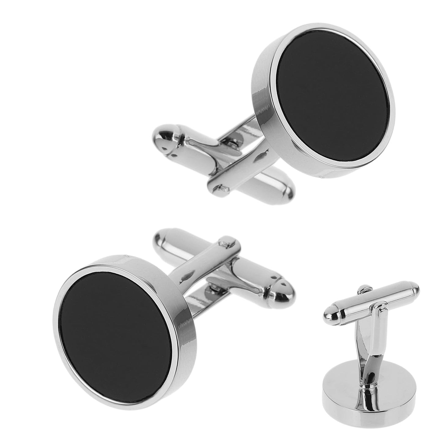 Ouligay Cufflinks for Men Cuff Links Classic Metal Round Cuff Links for Men Silver Black Cufflinks for Business Shirt Wedding Party Graduation