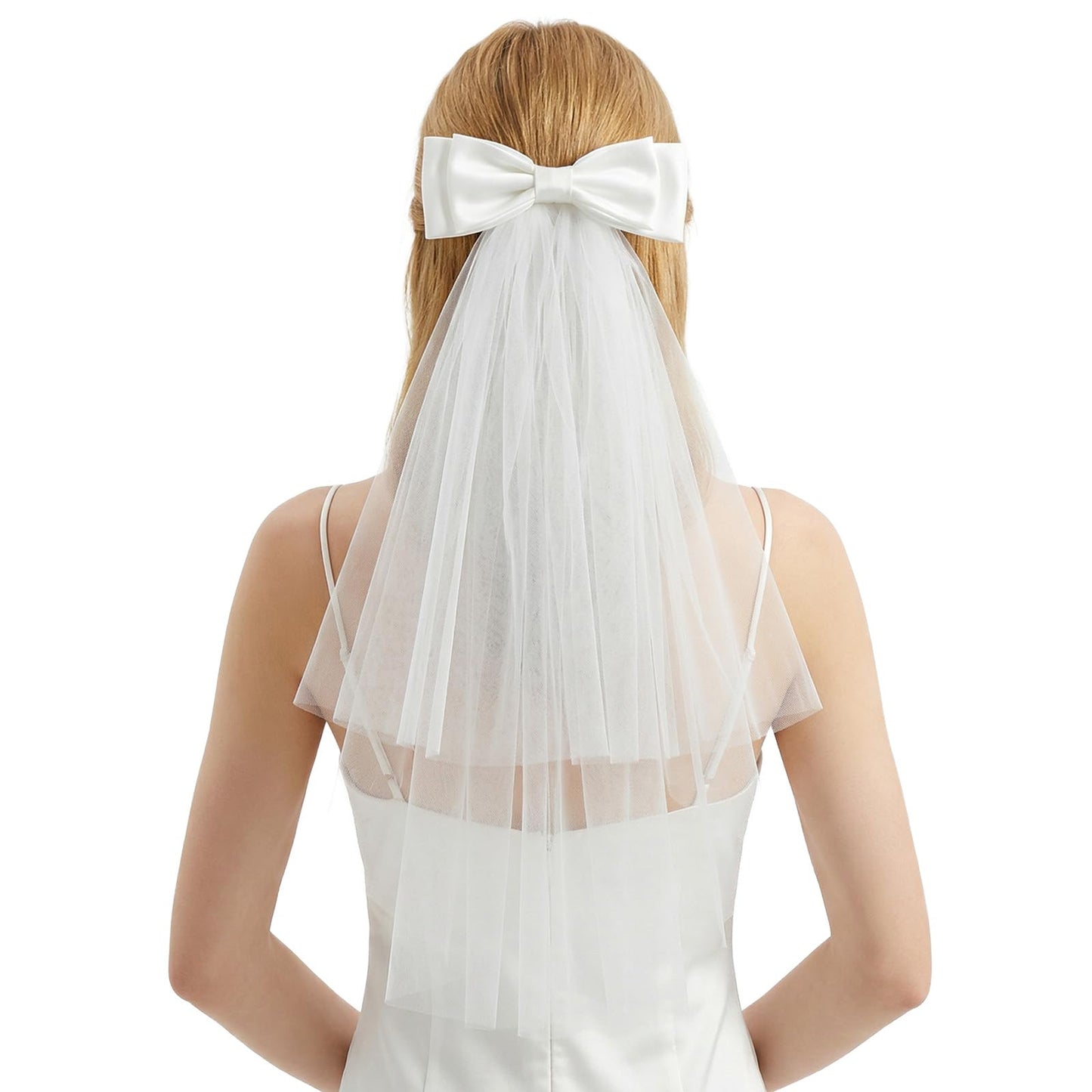 Ymapinc Wedding Veil Short Big Bow, Ivory White Bridal Headband Clip, Cathedral Veil for Bride Bachelorette Party, Bridesmaid Hair Accessory