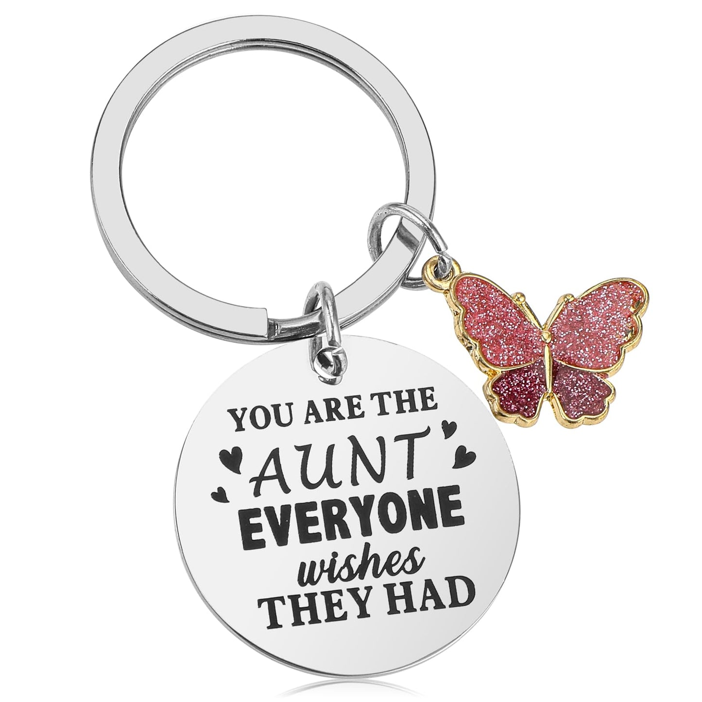 Mabor Aunt Stainless Steel Keychain, Silver + Butterfly, Women's Gift for Aunts on Special Occasions