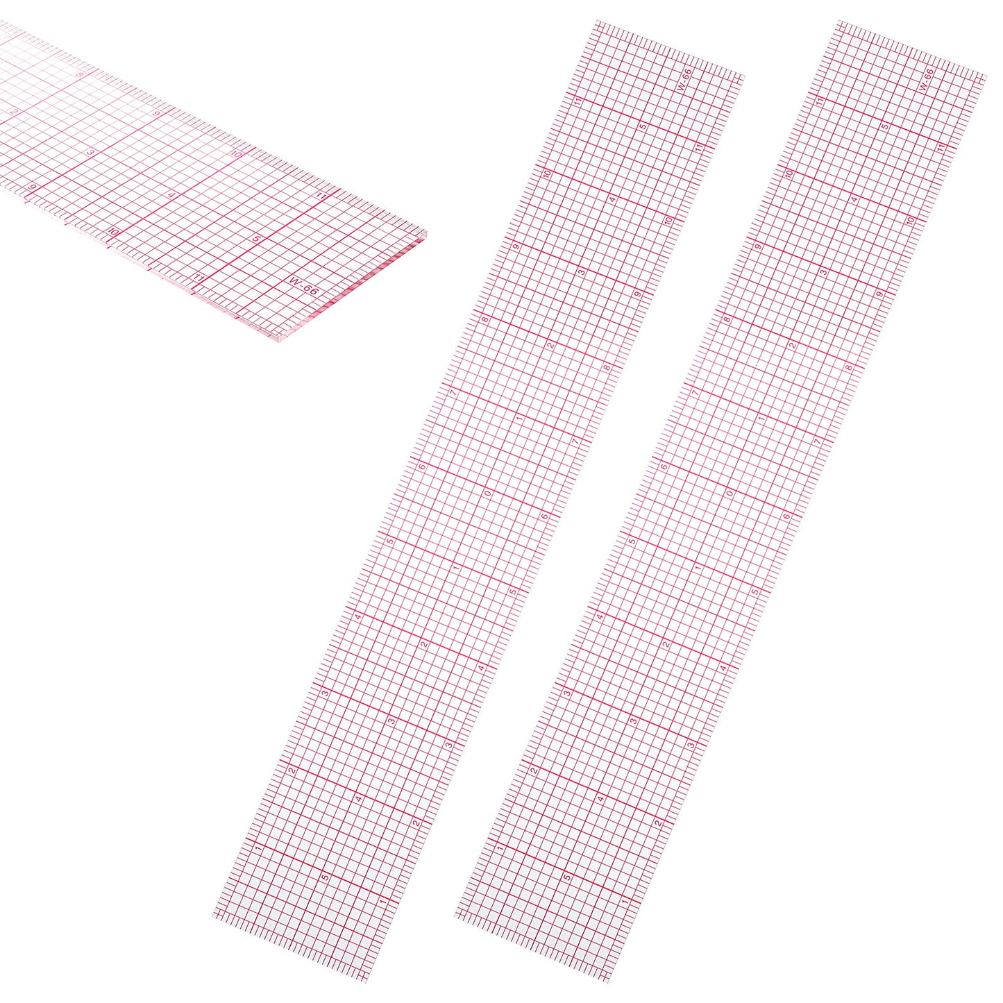 Clear Sewing Ruler, Shimmeroo 2 Pcs 2 × 12 Inch Pink Plastic Grid Ruler with Sandwich Scale Transparent Straight Measuring Tool for Pattern Grading Making Quilting DIY Crafts