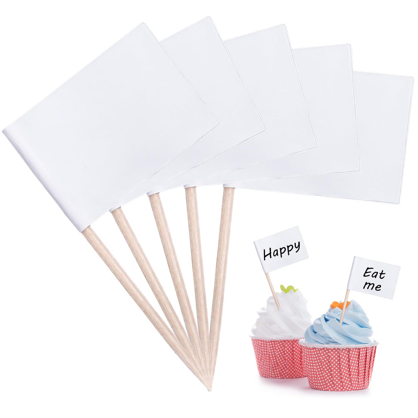 100Pcs Toothpick Flags Food Flags Cupcake Flags Cheese Flags for Charcuterie Board Blank Toothpick Flags Charcuterie Board Cheese Board Accessories Flag Toothpicks for Appetizers Party (White)