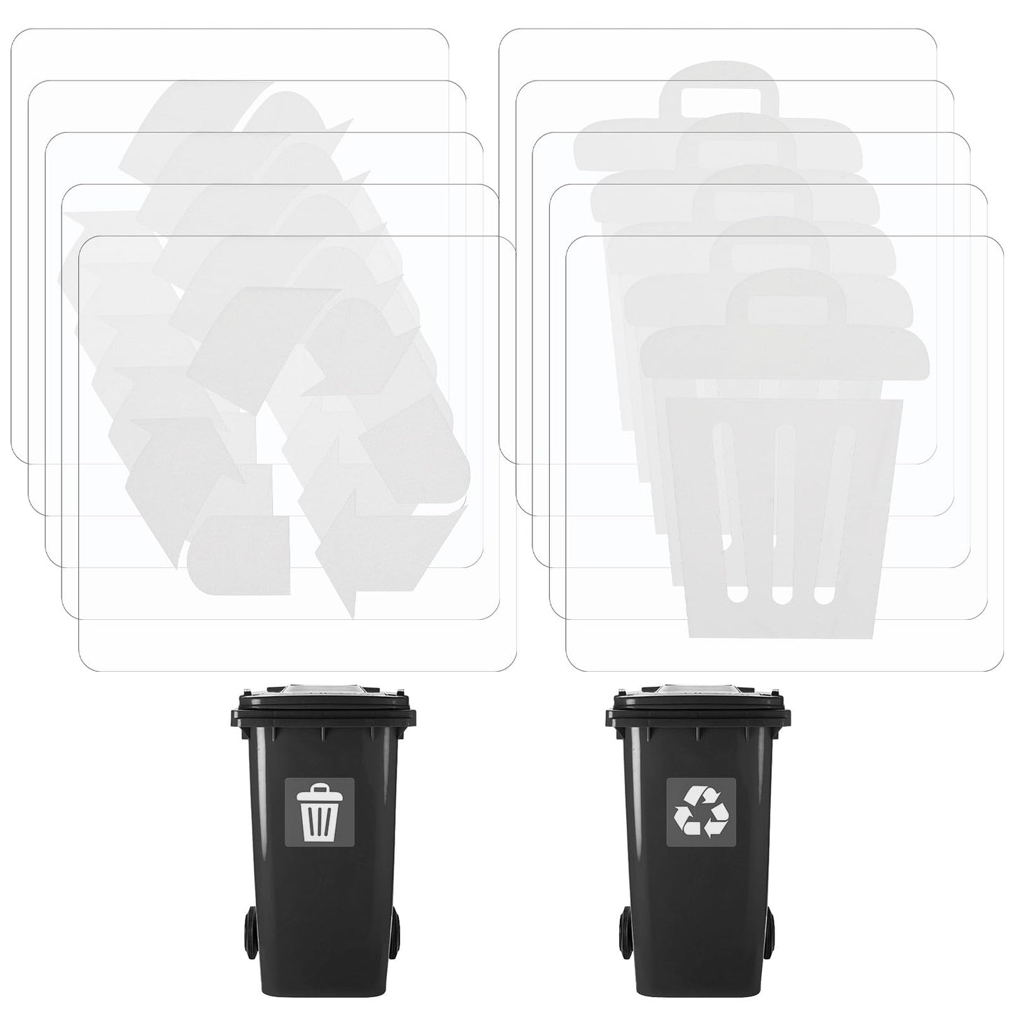 10 Pack Recycle And Trash Clear Stickers White Vinyl Transparent Weatherproof Self Adhesive Waste Sign Recycle Stickers for Bins Waterproof Recycling Can Sign Labels for Bins Business Home