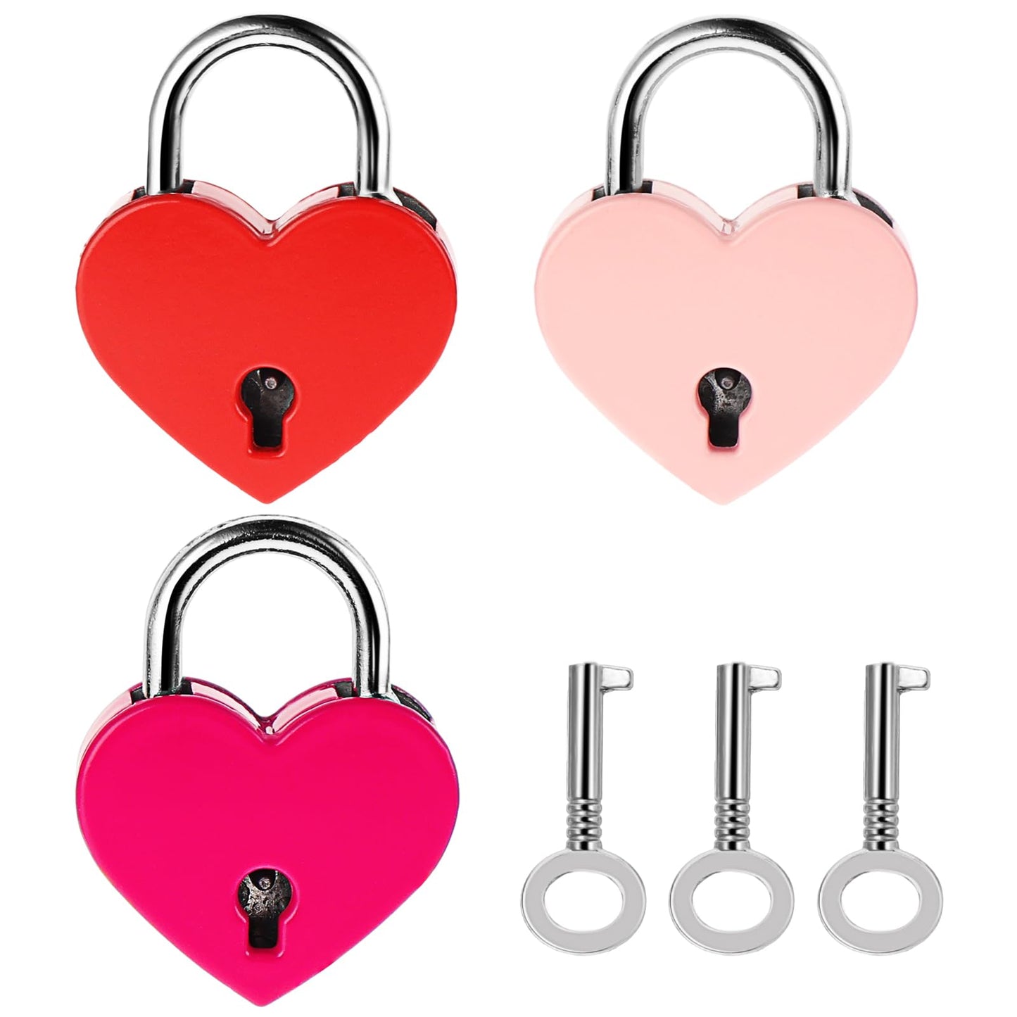 Teaaha Key Lock Mini Metal Love Lock, 3 PCS Set (Rose, Pink, Red) for Jewelry Box, Storage Box, Diary Book, Locker Decor, Valentine Gift