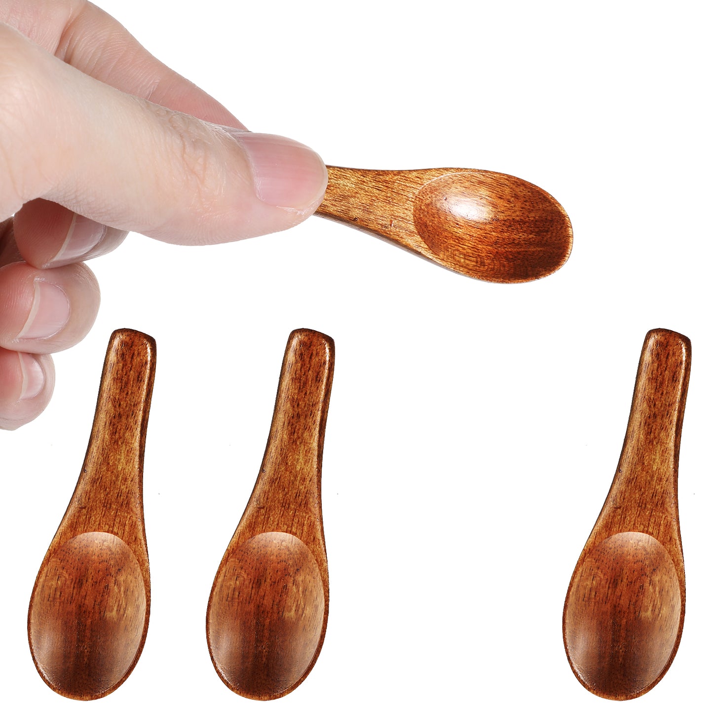 Ymapinc 4 Pcs Mini Handmade Wooden Spoons, Tiny Spoon Set for Spices Jars Sugar Salt Sauce Honey Kitchen Cooking(2.42inch Red Brown Phoebe)