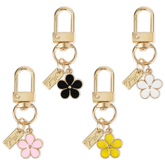 Xinjoduz 4 PCS Daisy Keychain Cute Flower Keychains Aesthetic Keychain Charms Enameled Keychains Mini Keychain Earphone Case Accessories Keyrings and Keychains for Women Girl Gifts
