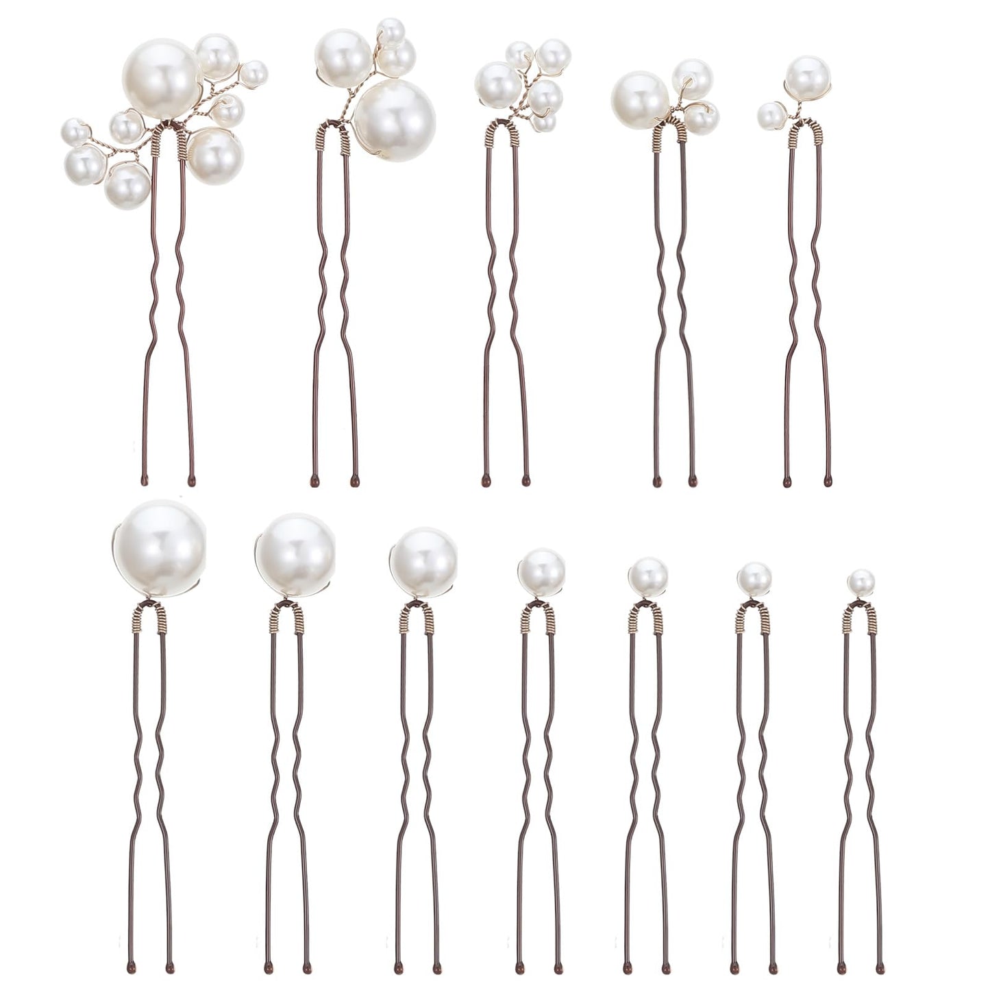 12 PCS Bridal Wedding Hair Pins, Bridal Hair Pearl Crystal Bobby Hairpin Wedding Accessories, Handmade Pearl Hair Accessories for Brides Women Girls (White)