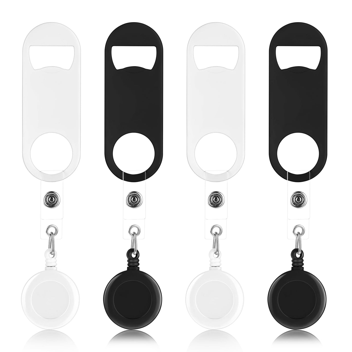Nogeqi 4 Pcs Retractable Flat Bottle Opener, Stainless Steel Mini Bar Key for Bartenders, Cute Beer Bottle Opener Bartender with Round Reel Clips for Bartenders Party Kitchen Restaurant