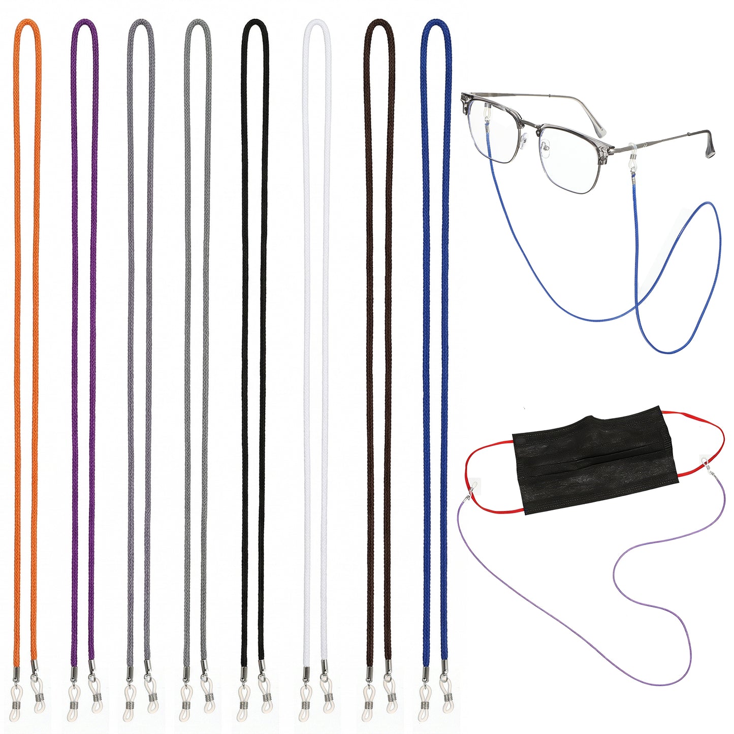 7 Pack Waxed Leather Glasses Straps for Men Women, Water-Resistant Durable Eyeglass Chain Lanyard, Adjustable Non-Slip Sunglasses strap with Silicone Connectors, Universal Fit Spectacle Holder