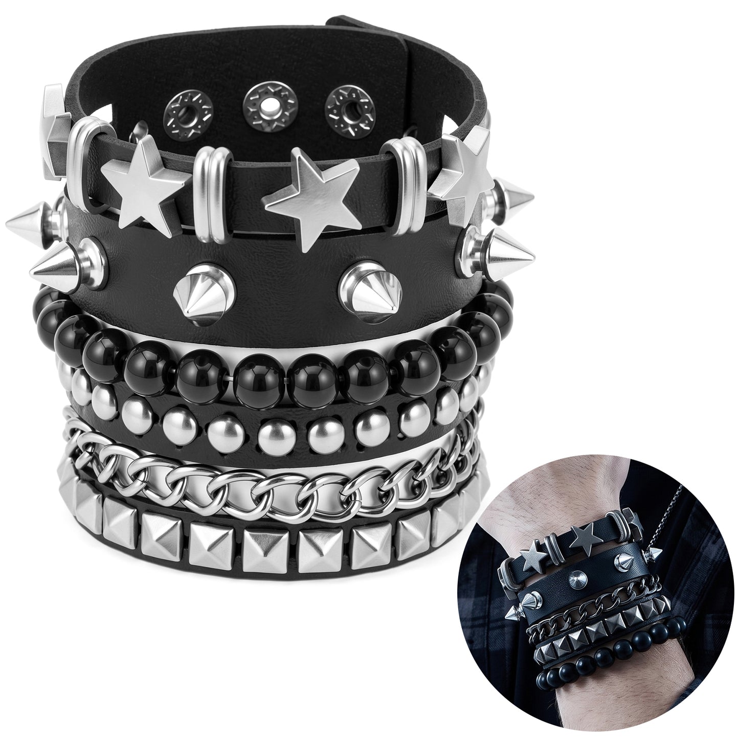 Ouligay 4pcs Studded Bracelet,Punk Spiked Bracelets,Emo Accessories for 80s