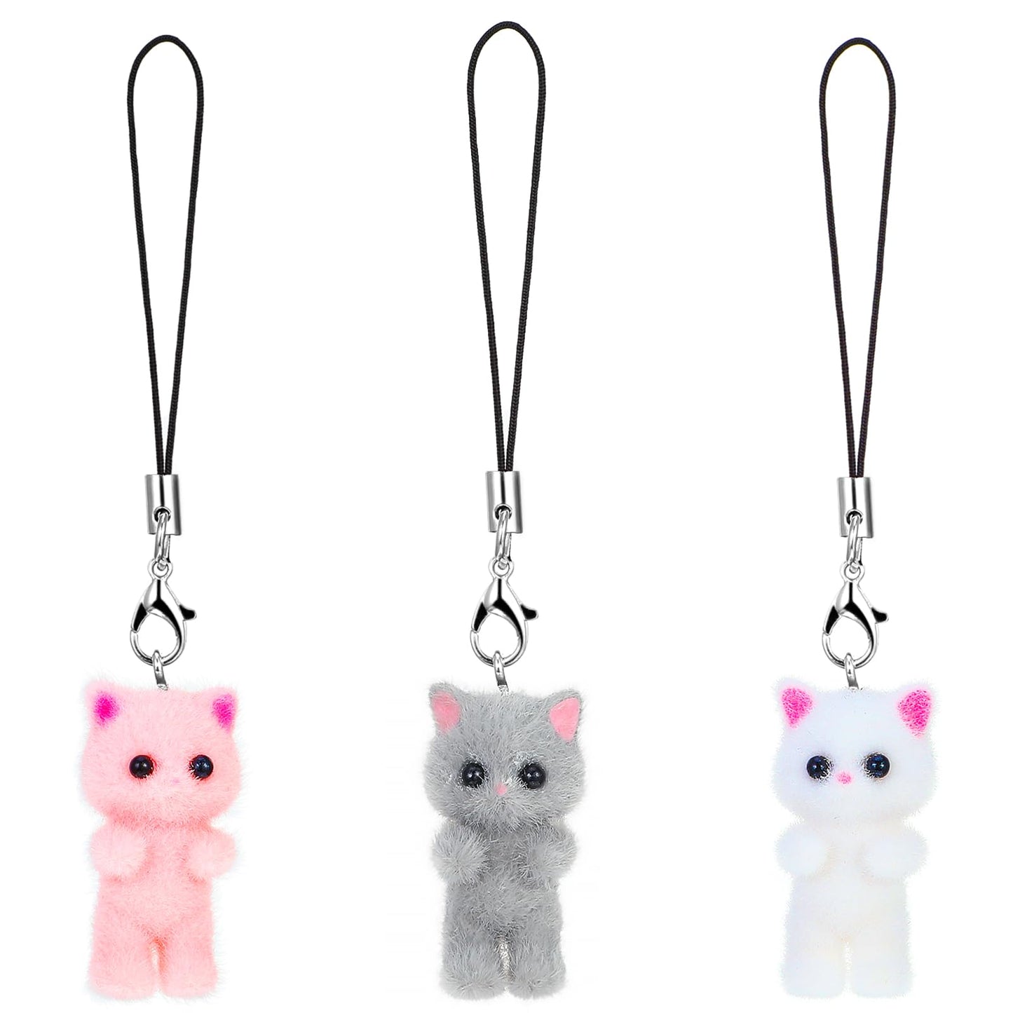 Mabor Pack of 3 Cat Mobile Phone Pendants, Mobile Phone Chain, Short, Cute Mobile Phone Chain for Mobile Phone, Key Ring, Handbag, Backpack, Girl's, Katze 1,38 * 0,65 Zoll, Länge des hängenden Seils