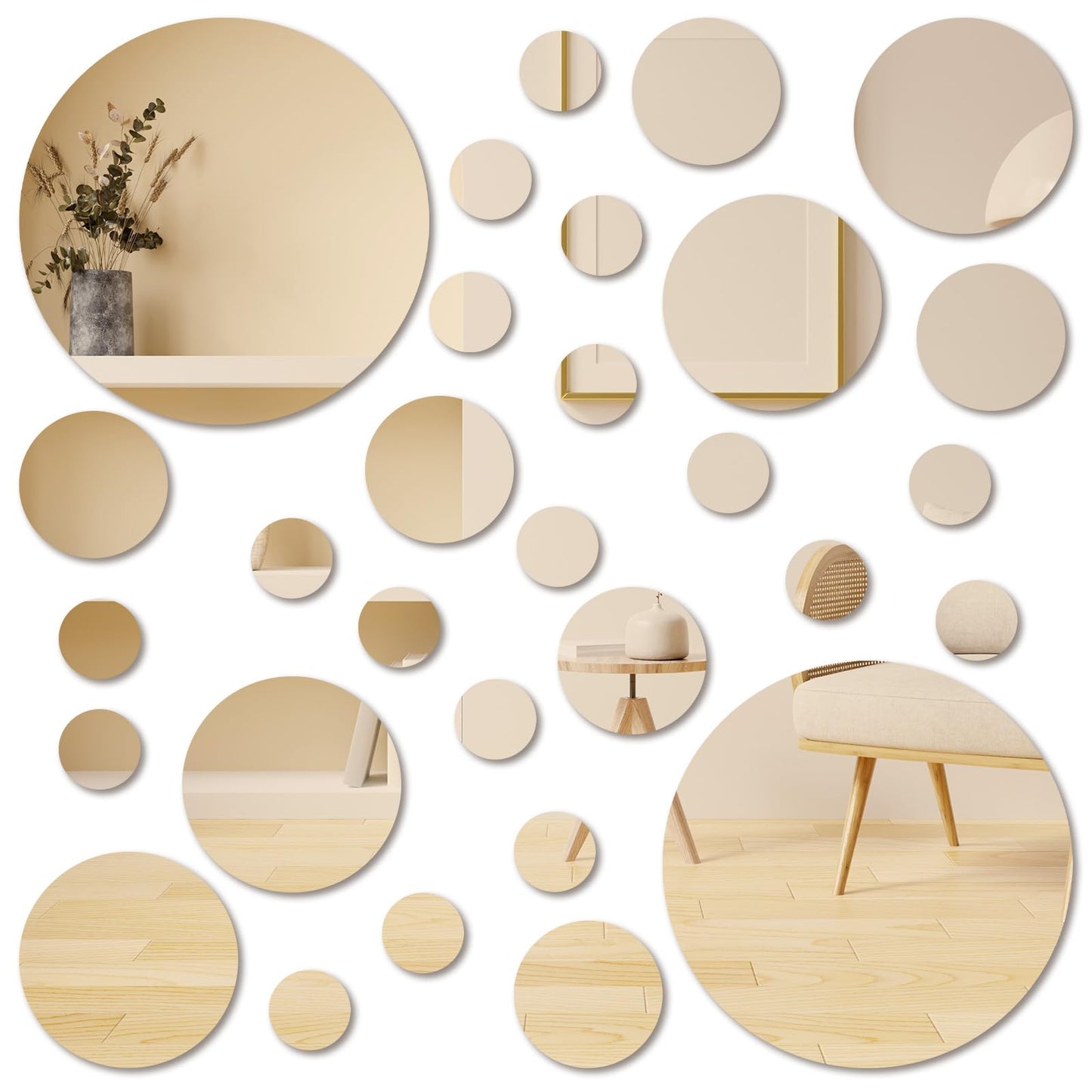 30 Pcs Acrylic Mirror Wall Stickers Round Mirror Tiles Frameless