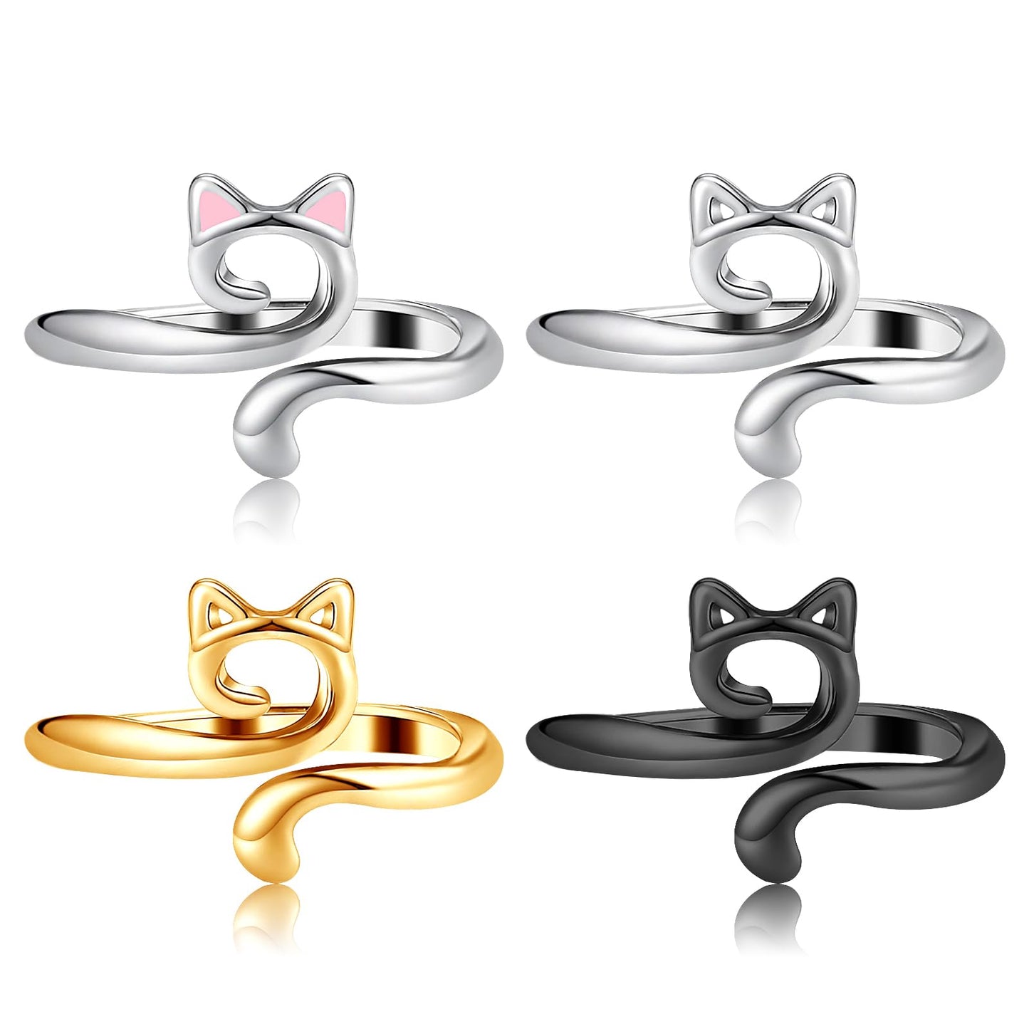 4 PCS Tension Rings for Crocheting, Adjustable Crochet Ring for Finger Yarn Ring with Cat Pattern Knitting Ring Thimble Accessories for Women Dresses Skirts Sweaters Handmade Art (Multi-Colour)