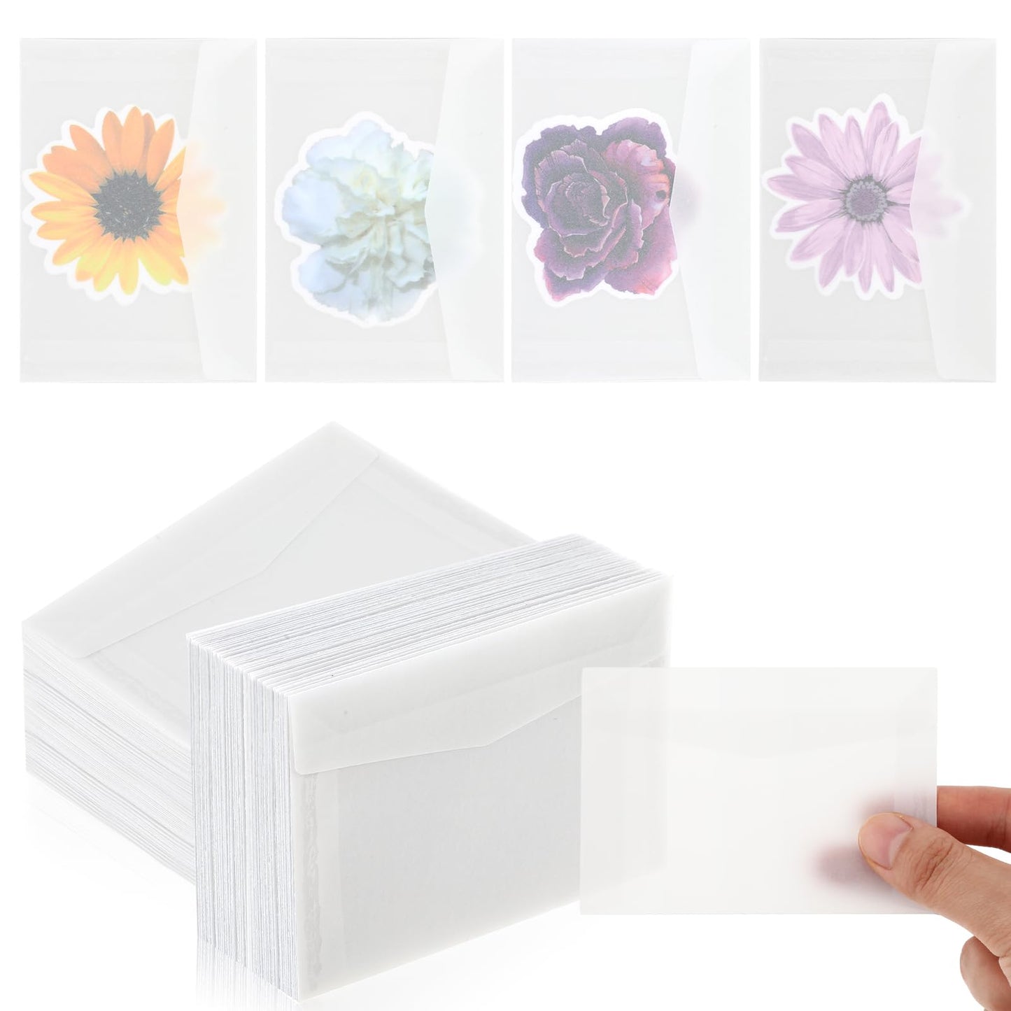Teaaha 50 PCS Glassine Bags, 3.9 × 2.7 Inch Glassine Envelopes Glassine Paper Bags Stamp Envelopes, Transparent Envelopes for Storing Photos, Stamps, Lottery Tickets, Badges, Postcards