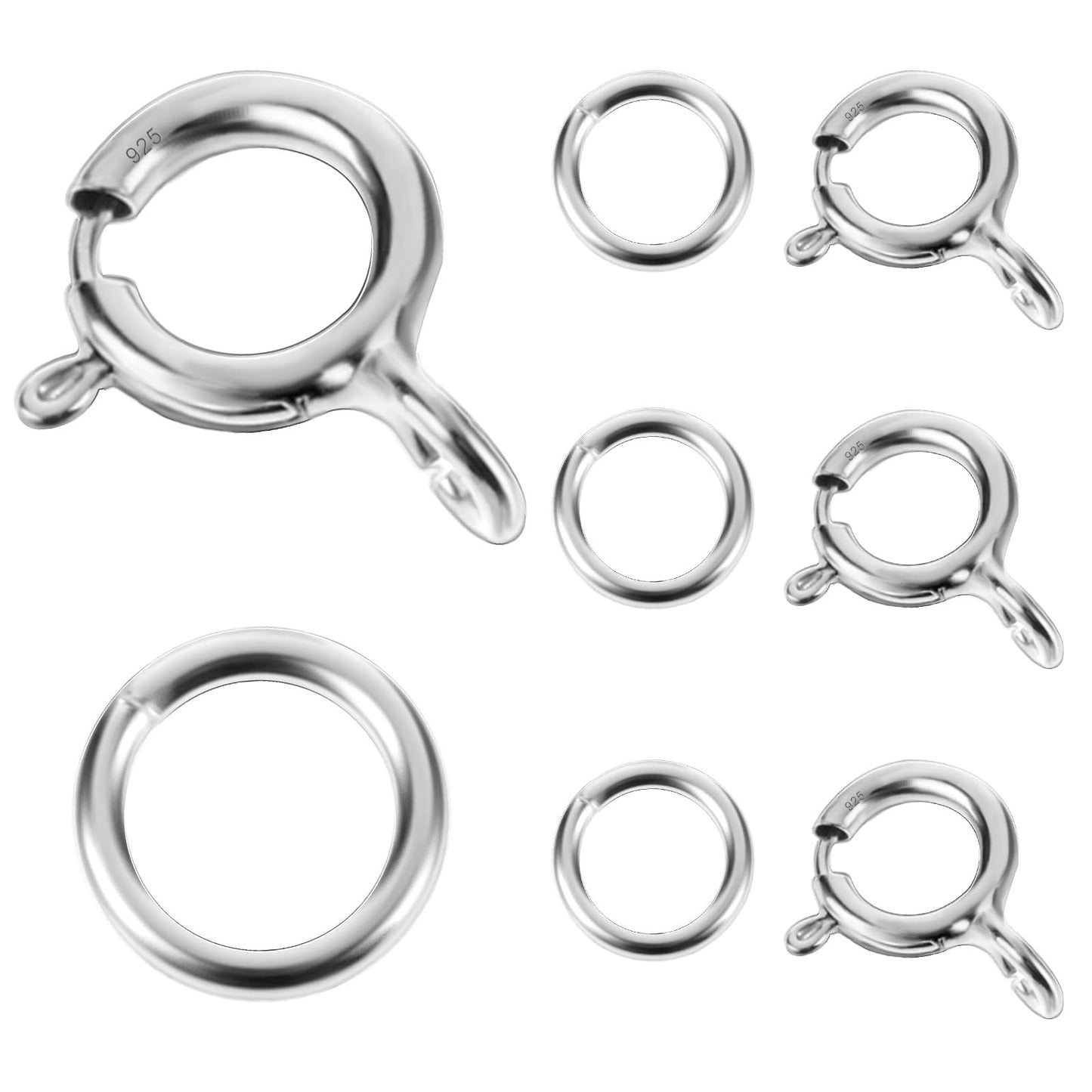 Ouligay 4Pcs Silver Spring Clasps for Jewellery Making 5mm Round Silver Clasps with Open Jump Rings Double Clasps Connector for Necklace Bracelet Jewellry Making