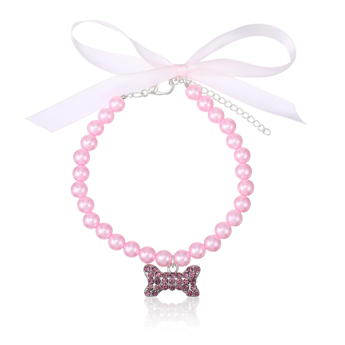 Chsoejuf Adjustable Pearl Girl Cat Dog Collar Cute Pet Beaded Necklace(M)