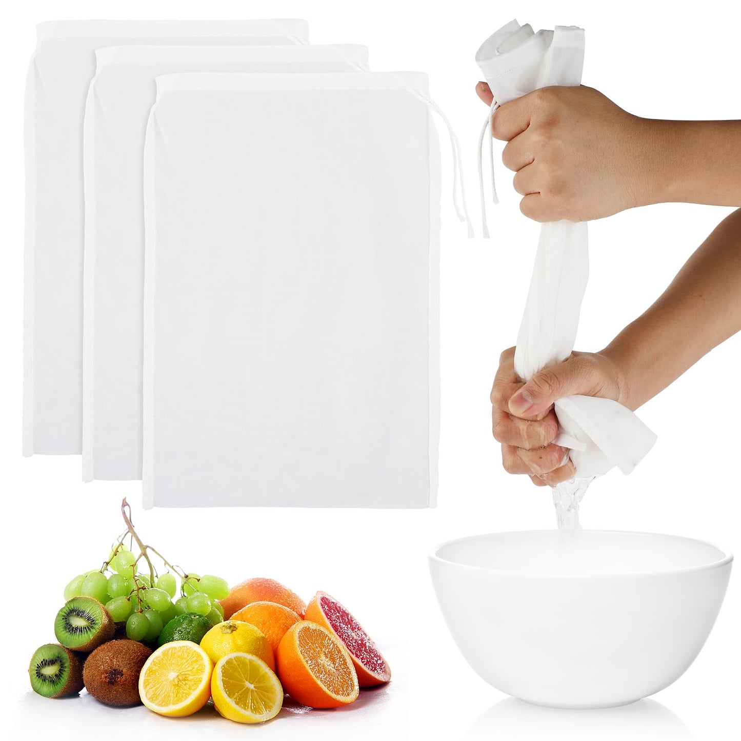 4 Pack Nut Bag Strainer Cheese Cloths Bags 11.8" X 7.8" Nut Milk Bag Cheesecloth Bag Reusable Cheese Cloths for Straining Fruit Juice,Cold Brew Coffee,Nut Milk,Doufu,Almond,Coffee,Yogurt and Soup