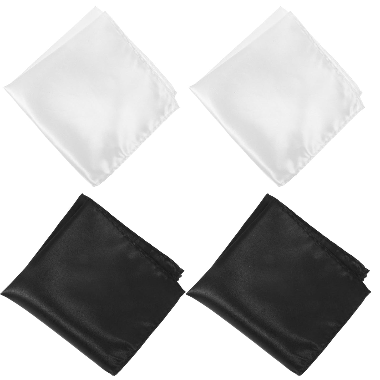 4pcs Mens Pre Folded Pocket Squares Silk Like Handkerchief Set Men's Handkerchiefs Pocket for Men Square Soft Black White Hankie Solid Towel Formal Premium Gent Hankies Reusable for Suit Accessories