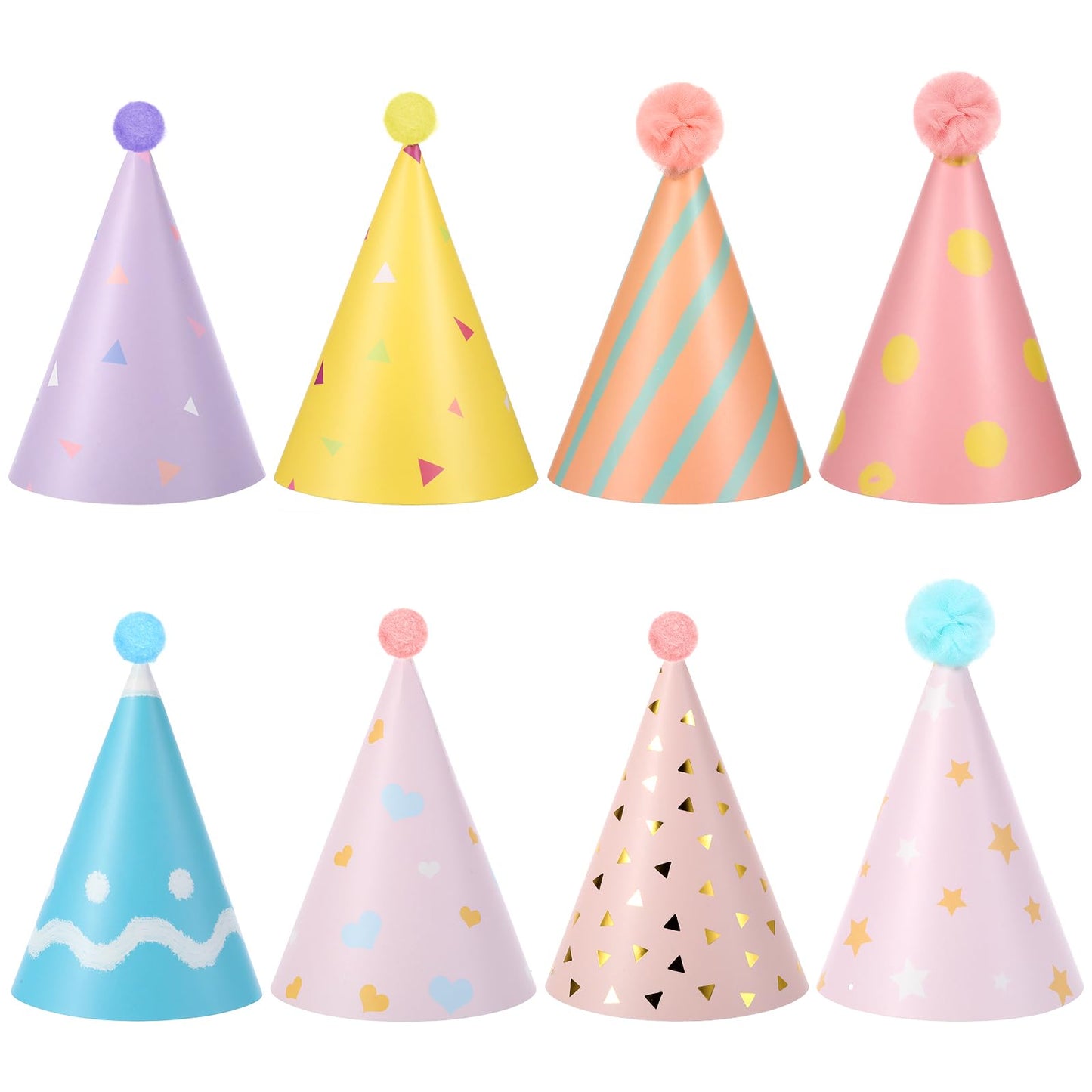 Matwsec 8 Pcs Birthday Hat for Dogs/Cats, Colorful Dog Party Hats with Pom Poms, Adjustable Mini Birthday Party Hats for Kittens Rabbits Small Animals, Photo Props