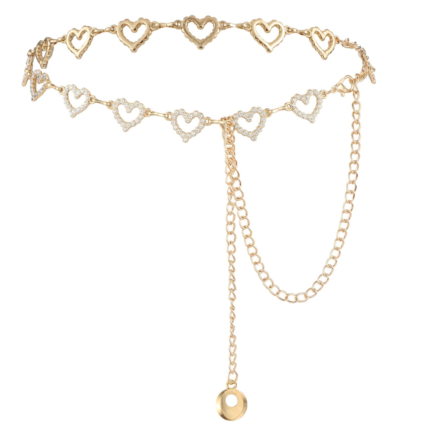 Ymapinc Waist Chain Gold,Heart Shaped Chain Belt Y2K Rhinestone Waist Chains Belly Chains for Women Dresses Jeans Formal Wear Bridal Wedding