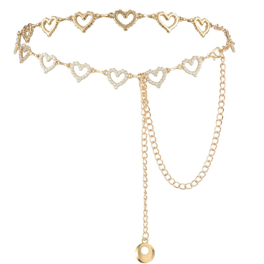 Ymapinc Waist Chain Gold,Heart Shaped Chain Belt Y2K Rhinestone Waist Chains Belly Chains for Women Dresses Jeans Formal Wear Bridal Wedding