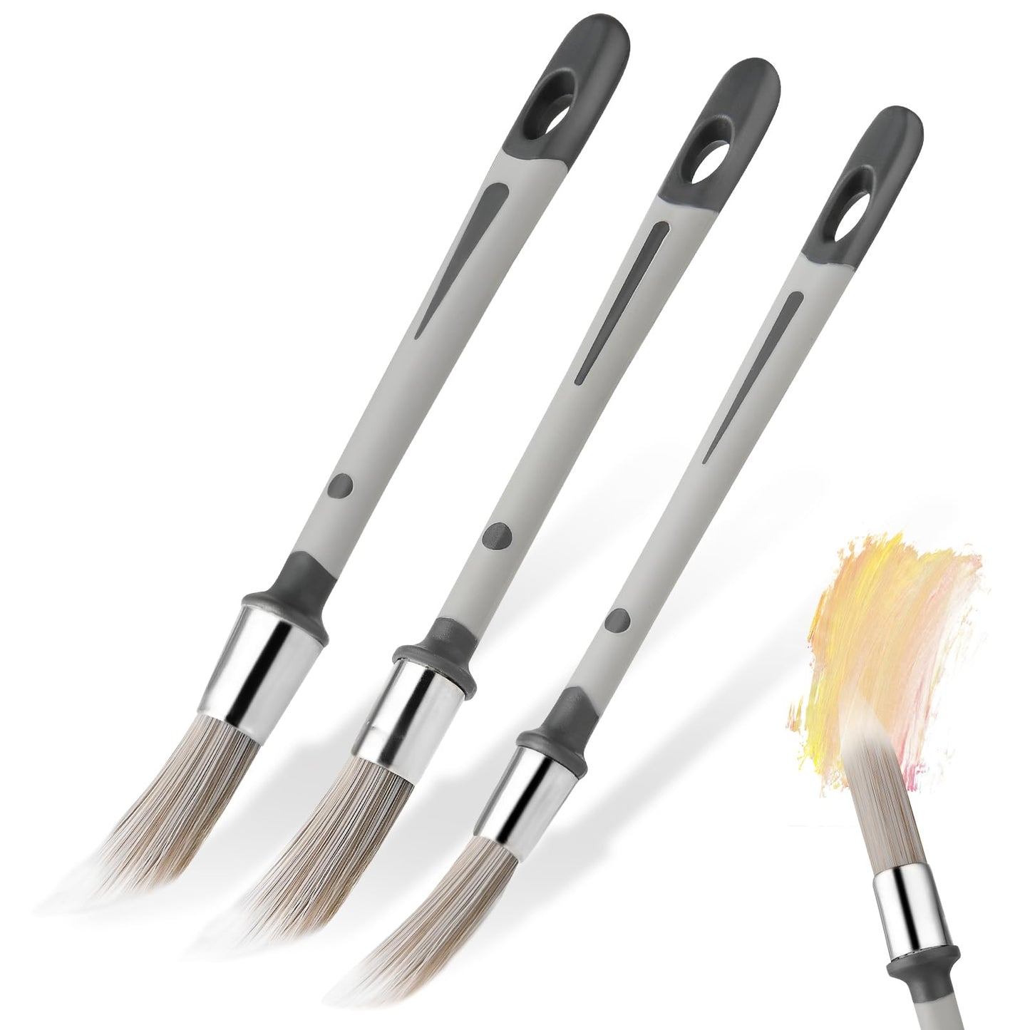 Ouligay 3Pcs Paint Brushes for Wall 0.55/0.6/0.7 inch Small Paint Brush for Decorating Edger Touch Up Paint Brush for House Corners Window Narrow Areas