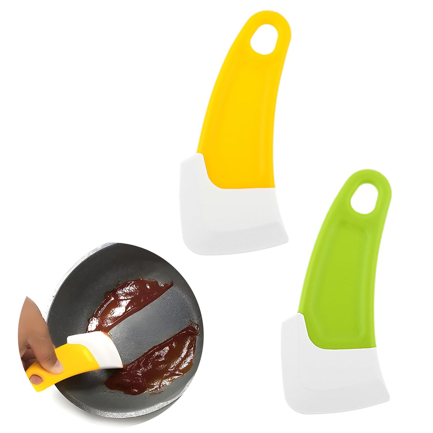 2Pcs Silicone Pan Cleaning Scraper, Mabor Non-Stick Plastic Pot Scraper Tool for Kitchen Cleaning Bowl Scraper Dish Scraper for Pans Pots(Green&Yellow)