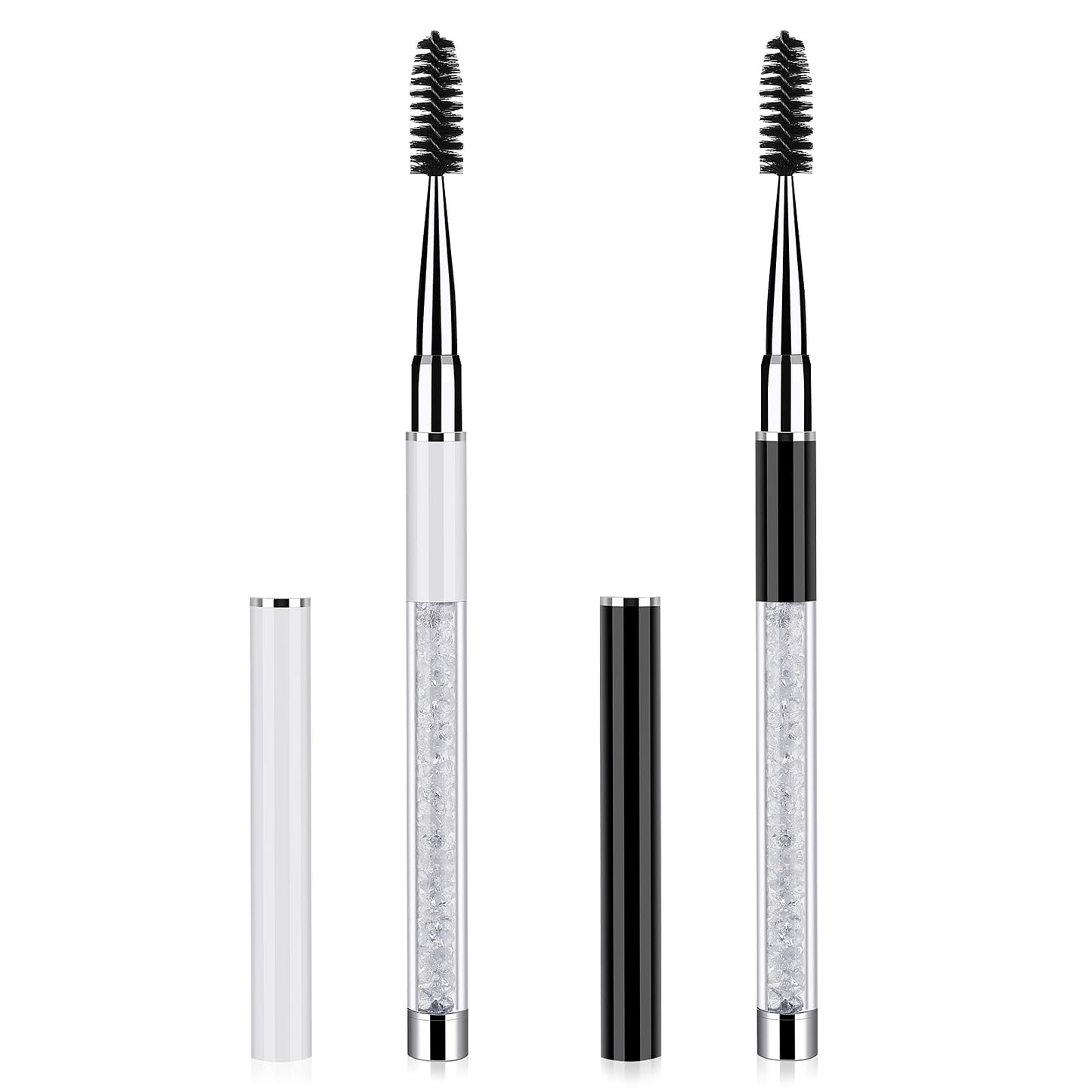 2 PCS Eye Brow Brush Eyelash Brush with Cap Mascara Spoolies Reusable Brow Brushes with Crystal Handle Portable Eyebrow Spiral Brushes Cosmetic Brush Makeup Tool Extensions Mascara Wands Applicators