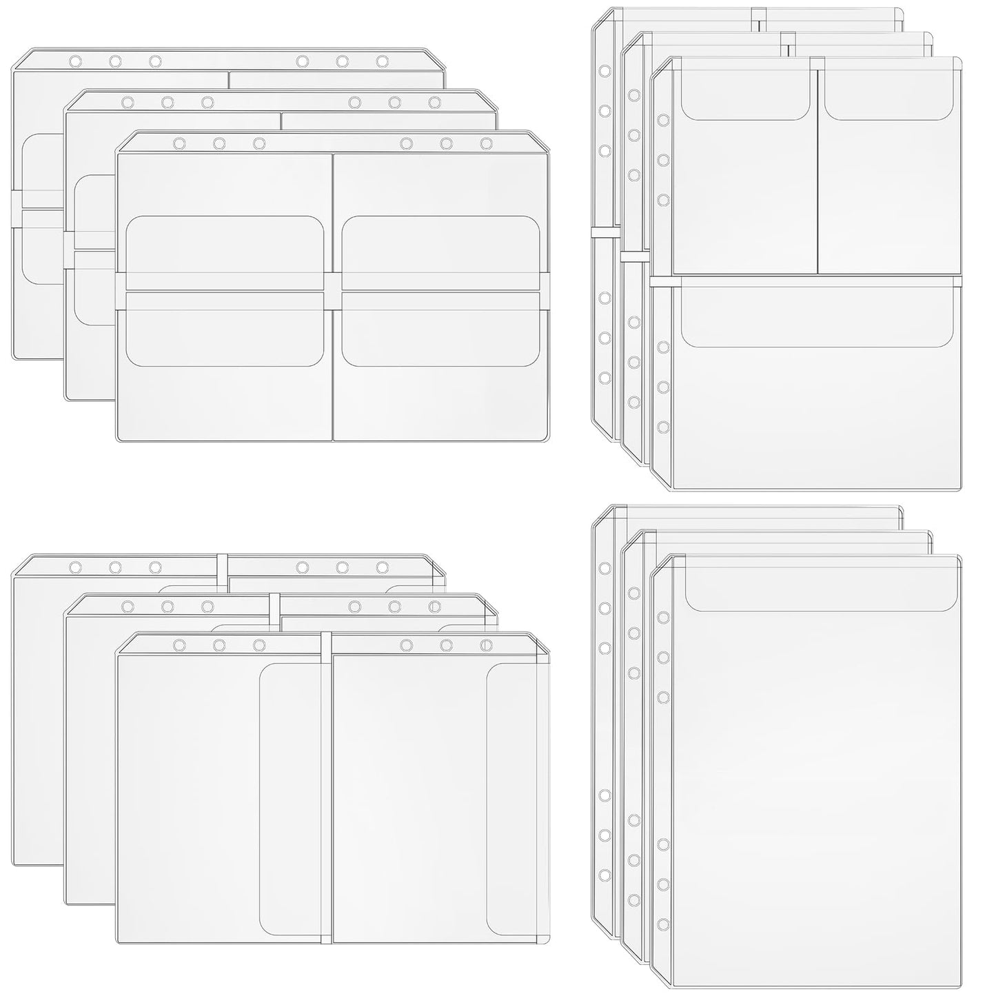 12 Pcs A5 Plastic Zipperless Budget Binder Pockets Savings Binder Money Saving Wallet Money Binder Envelopes 6 Hole Waterproof Loose Leaf Bags Notebook for Documents Bill Folder