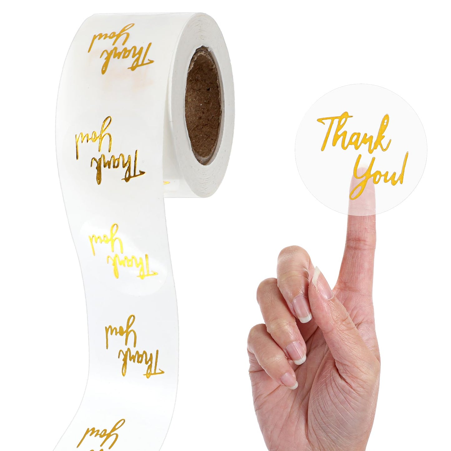 Chsoejuf 1000PCS 1" Clear Gold Thank You Stickers Roll for Small Business