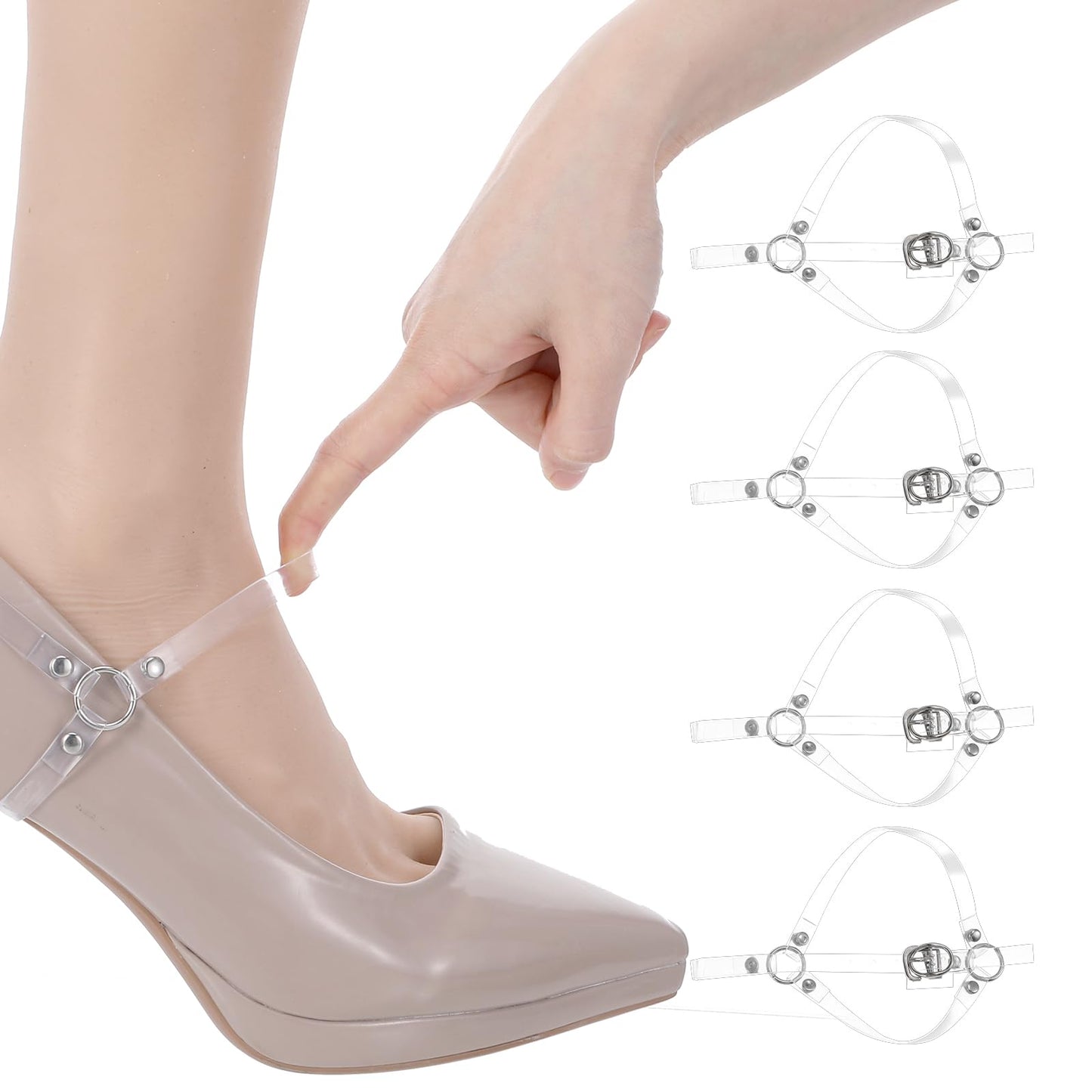 Tyqour 2Pcs Transparent Invisible High Shoe Straps Elastic Heel Laces for Anti Loose Shoe Belt Silicone Ankle Straps for High Heels One Size Fits All Shoes Strap Extender