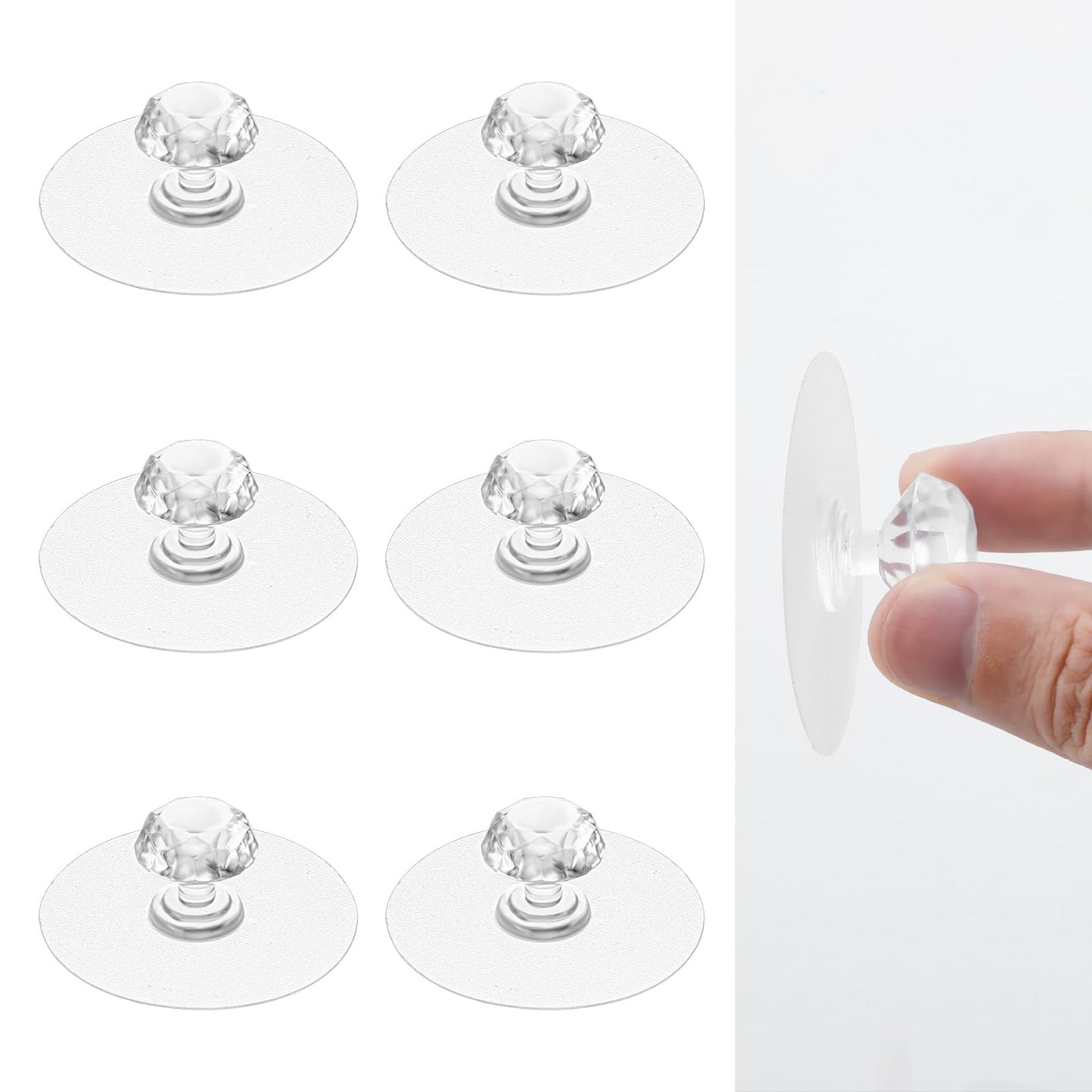 Teaaha 6 PCS Clear Cabinet Drawer Knobs, Diamond Crystal Shaped Self-Adhesive Acrylic Pulls Handles Adhesive Door Handle for Wardrobe, Kitchen Cupboard, Bathroom Dresser, Furniture Door, Window
