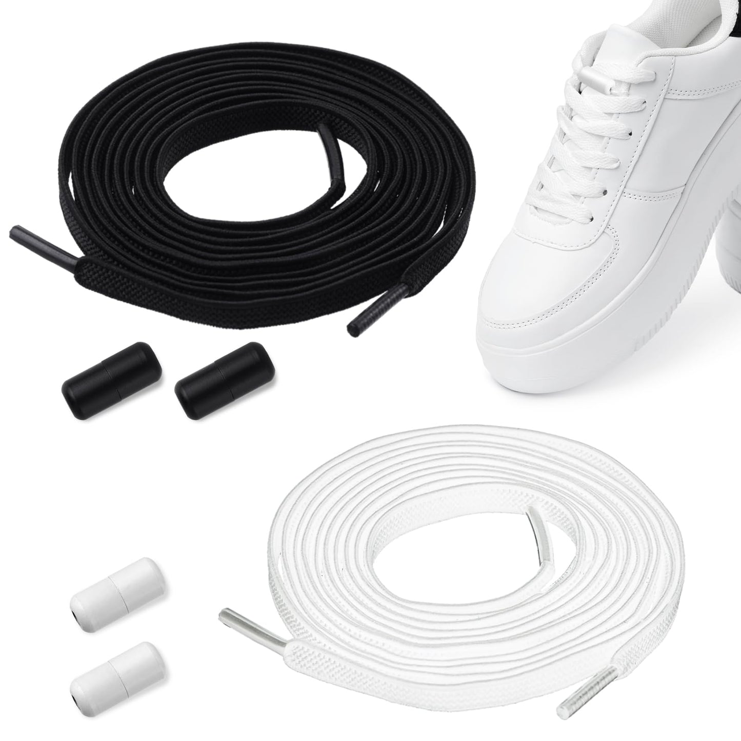Ouligay 2 Pair Elastic No Tie Shoe Laces Elastic Shoelaces with Metal Buckles Shoelaces Replacement for Sneakers Adjustable Laces