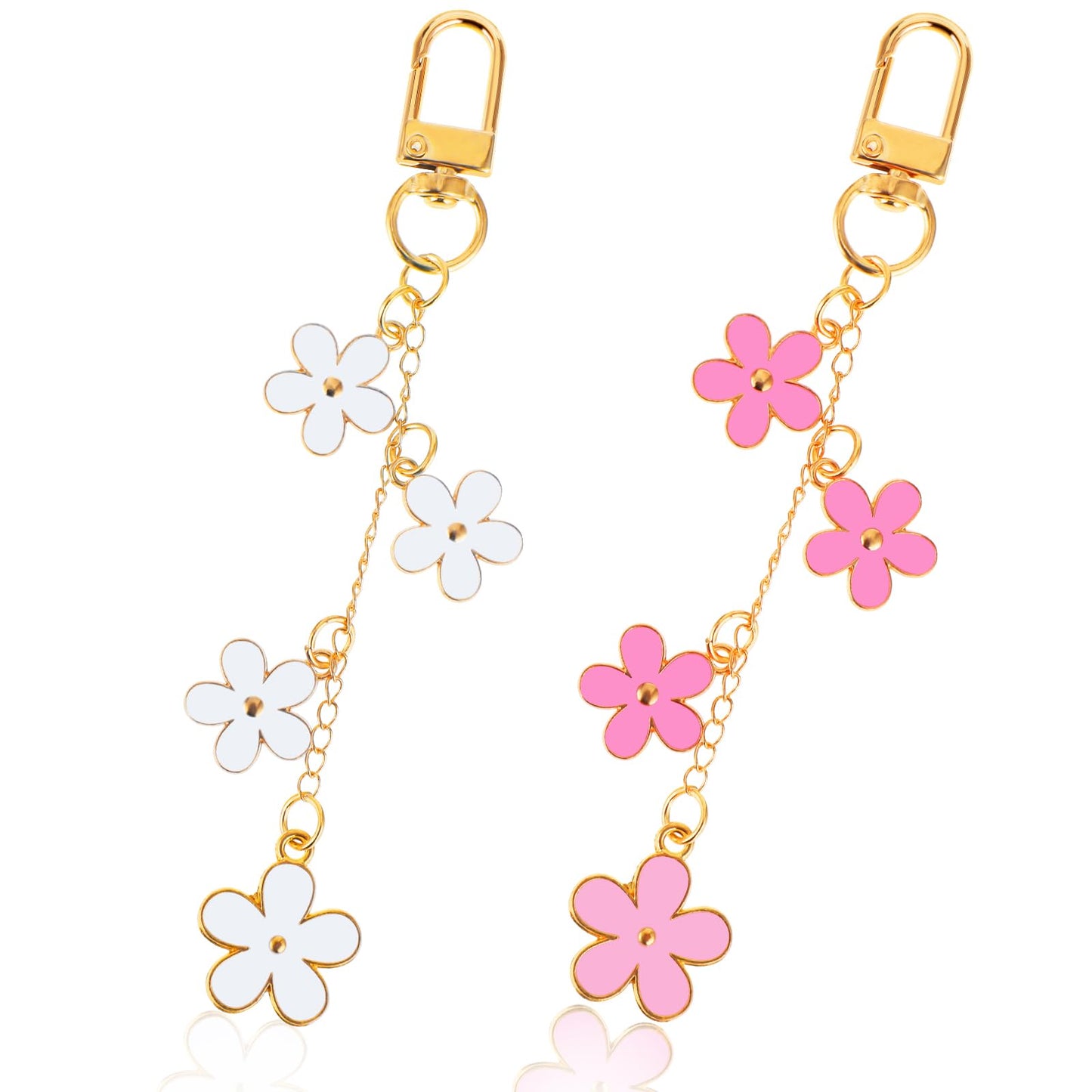 Ouligay 2Pcs Daisy Flower Keychain for Women, Gold Aesthetic Key Chain Accessories for Women, Small Women Keychain for Handbag Bag, Earphone Case Decoration, Purse Accessories
