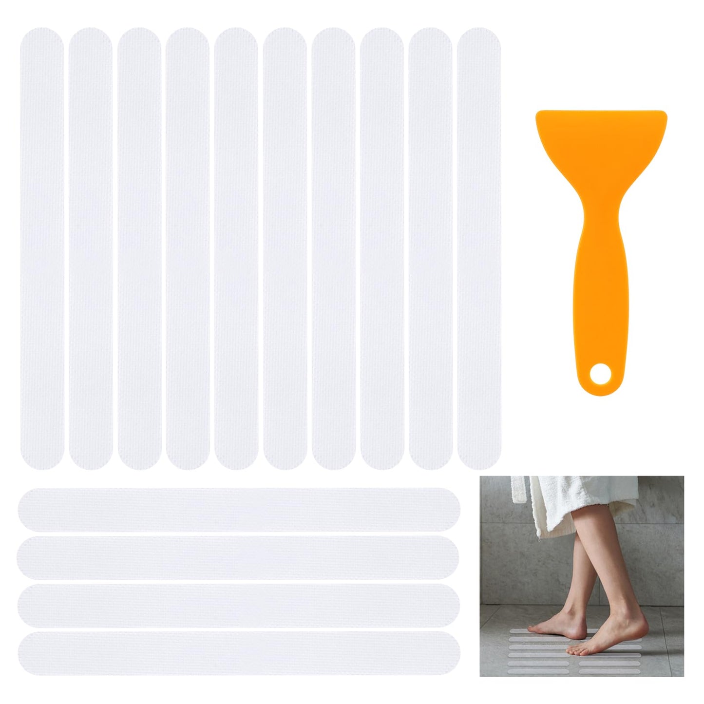 Ouligay 36Pcs Non-Slip Shower Strip Stickers Anti Slip Bathtub Stickers Adhesive Shower Strip Safety Transparent Grip Strips Stickers with Scraper for Bathtub Shower