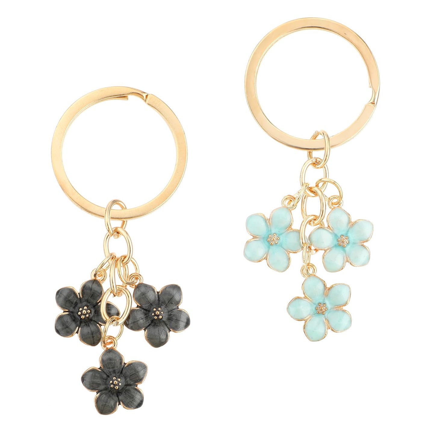 Ouligay 2pcs Cute Flower Keychain Gold Keychain Bag Charm Enameled Keychain Key Accessories Cute Car Accessories Wallet Keychain For Women Girly(Blue and Black)