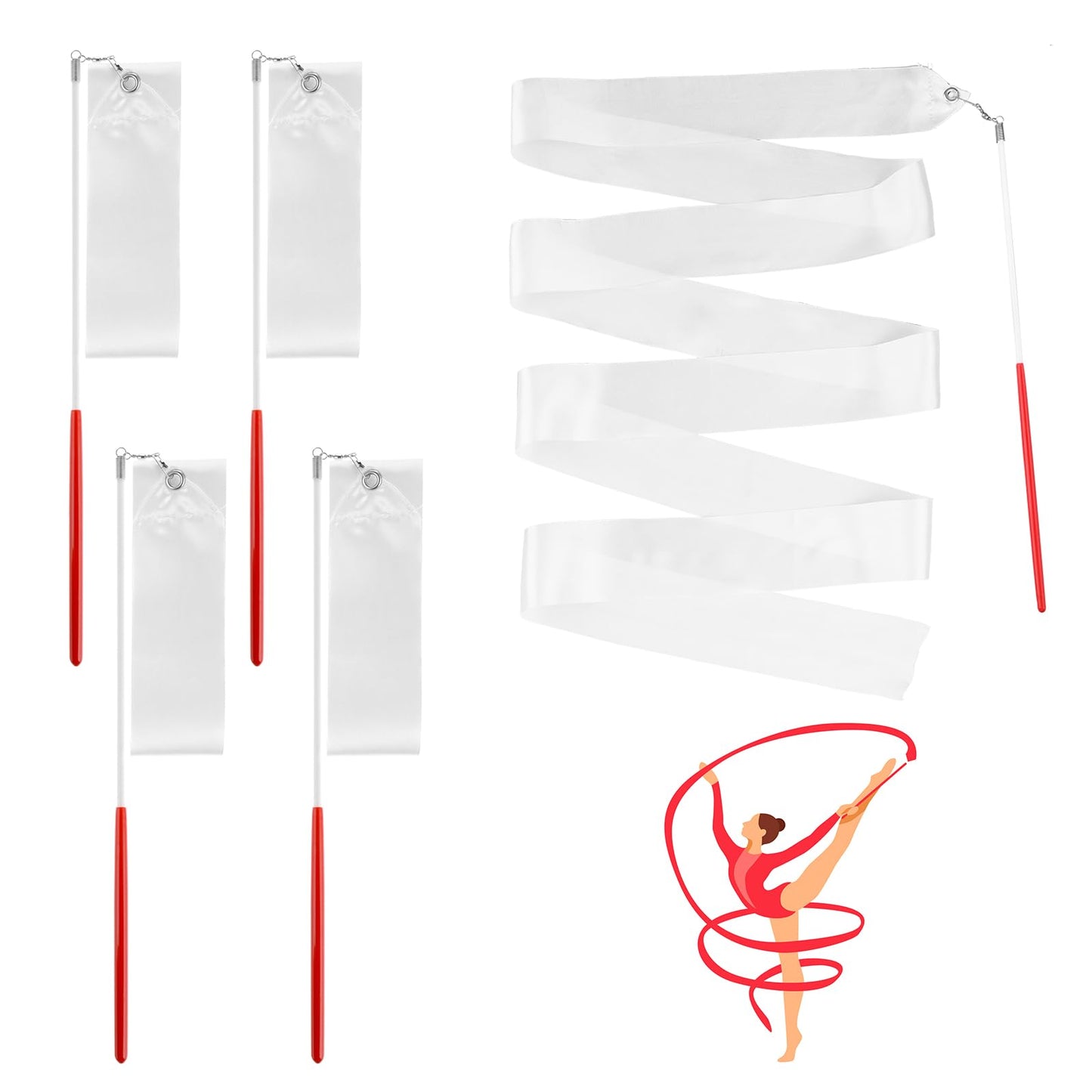 Teaaha 4PCS Gymnastics Ribbons - White Rhythmic Dance Streamers, Praise Dance Twirling Ribbons for Artistic Dancing, Gymnastics, Kids Performances, and Talent Shows