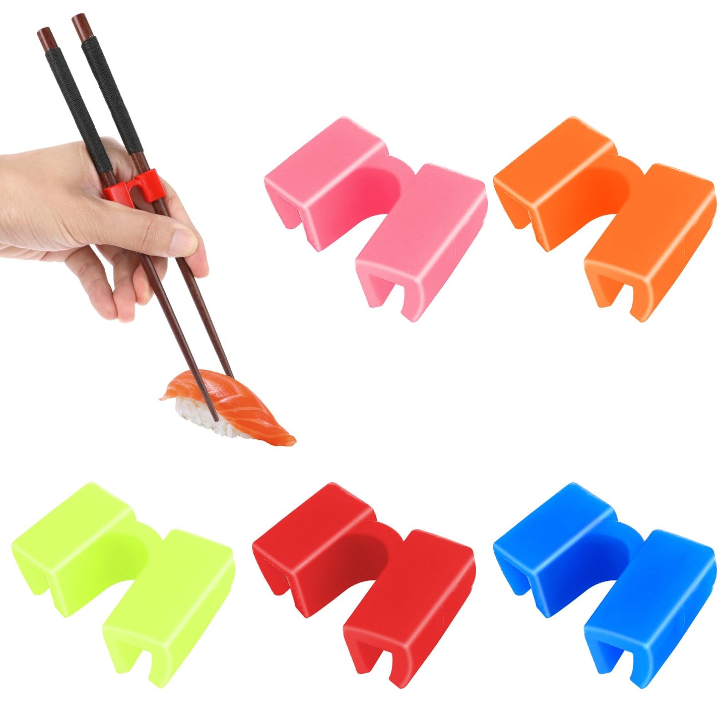 Reusable Chopsticks Helpers, Mabor 5 Pcs Training Chopsticks Hinges Connector Training Chopstick Learning for Many Age Adults, Beginner, Trainers or Learner (Colourful)